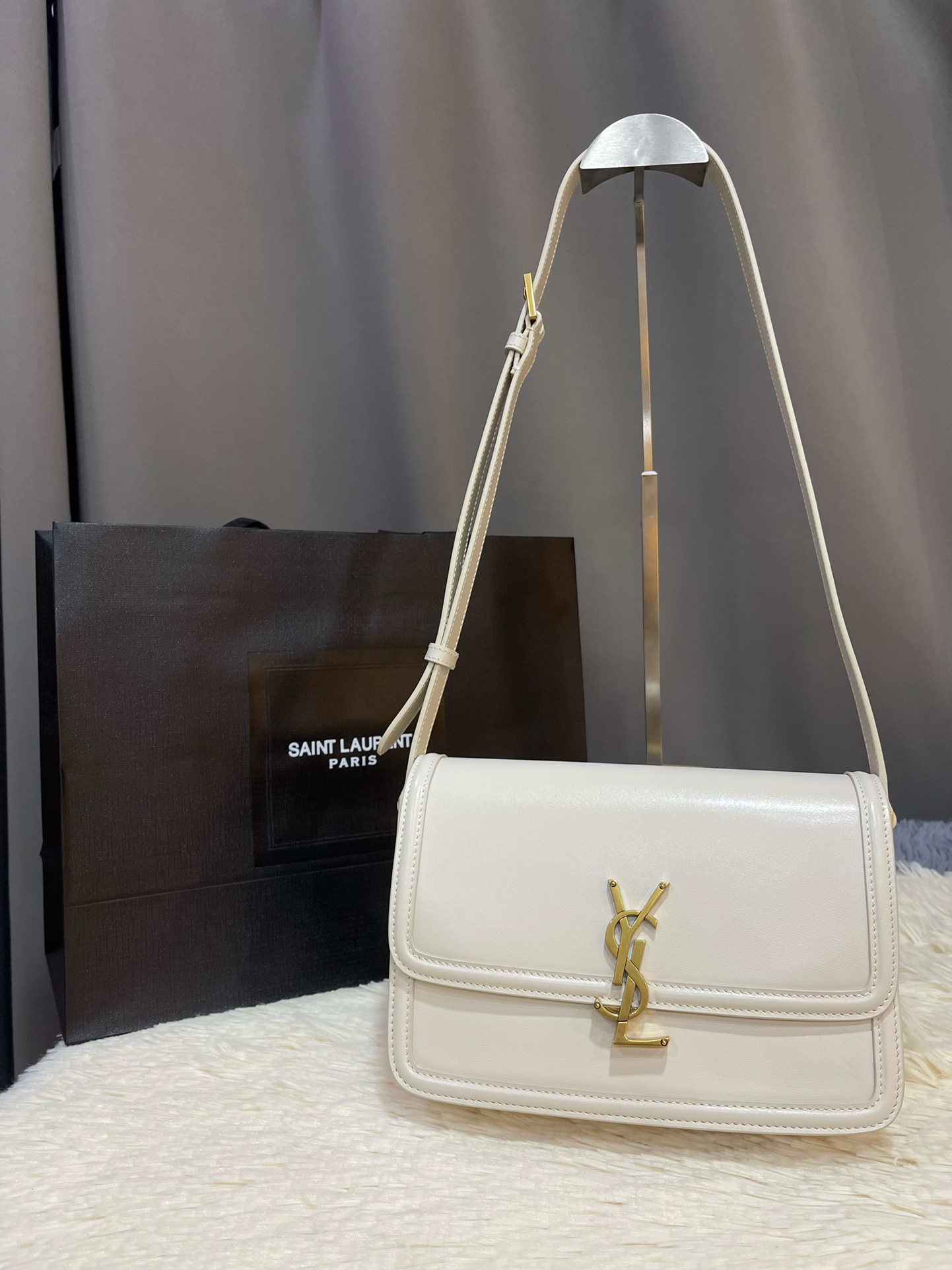 YSL White Solferino Medium Satchel Bag – Cream White