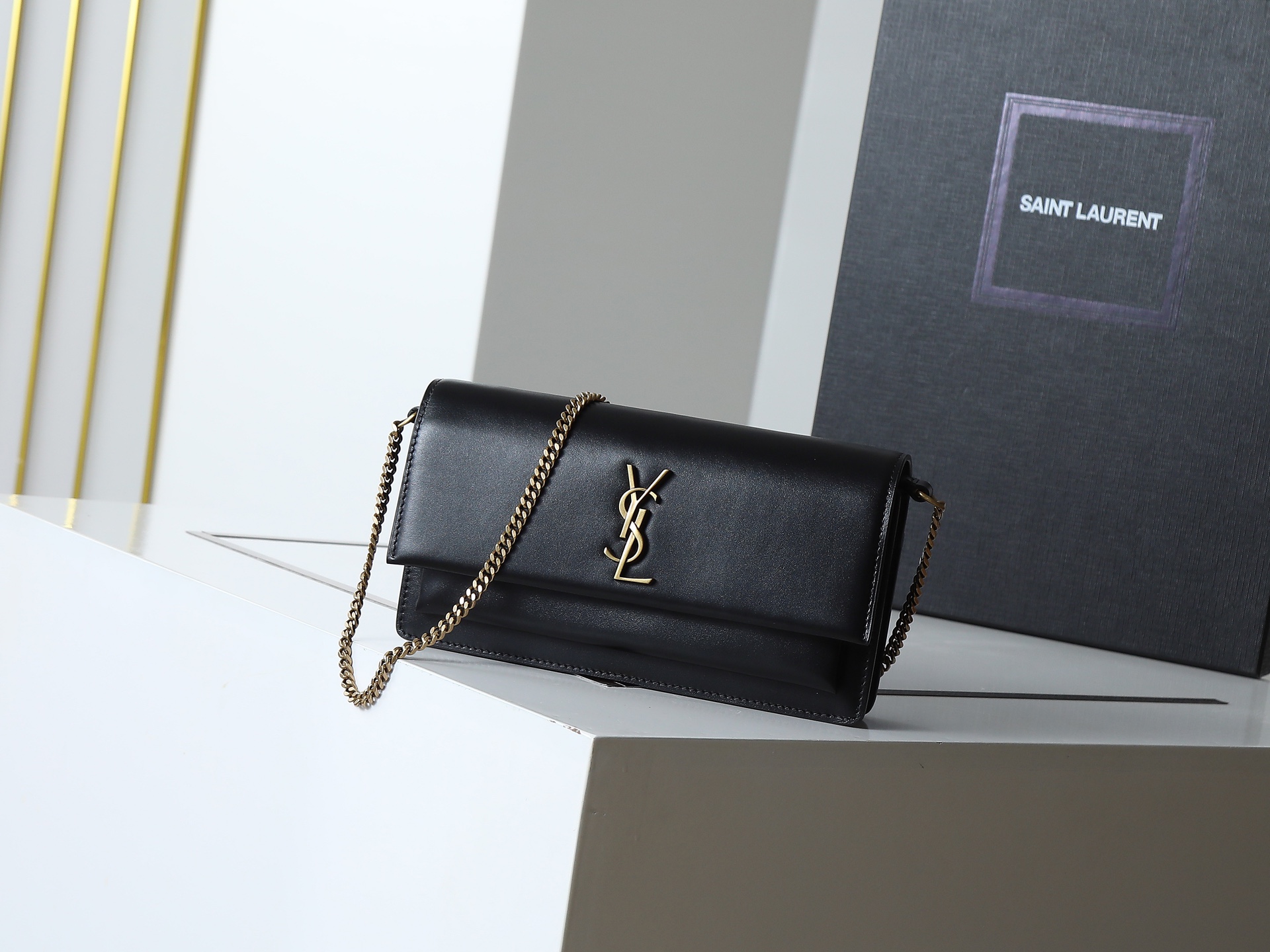 Saint Laurent Cassandre Phone Holder In Black Smooth Leather