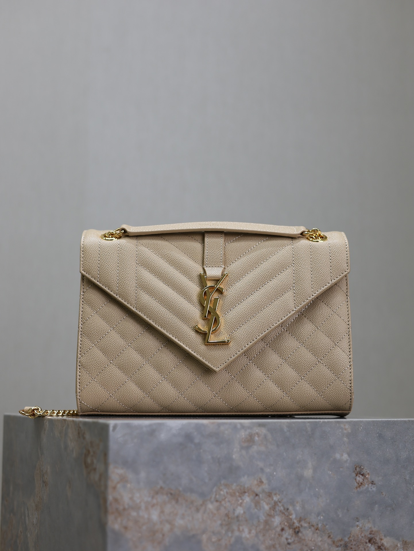 Saint Laurent Small Envelope Shoulder Bag in brown White