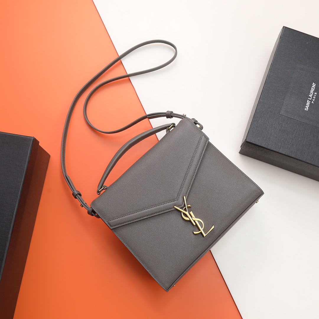 SAINT LAURENT Grain de Poudre Mini Classic Monogram Cassandra Top Handle Pebbl