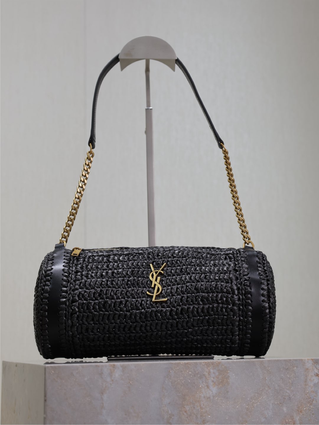 Saint Laurent Cassandre Raffia Shoulder bag – Black – One Siz