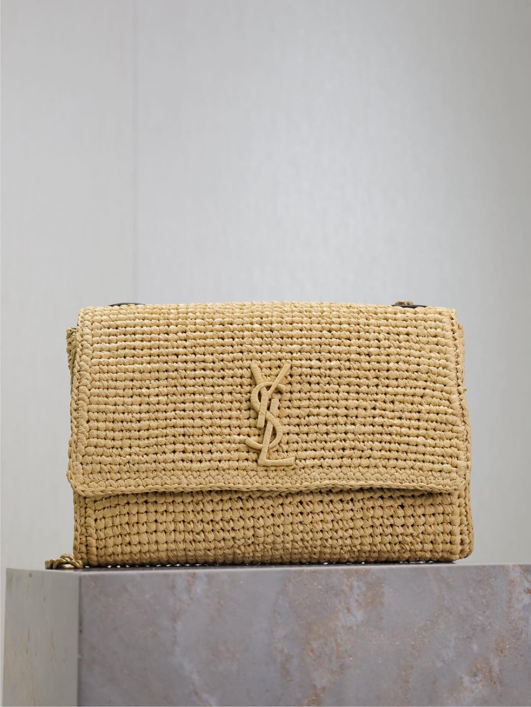 YSL  Saint Laurent Kate Raffia Shoulder Bag ‘Natural Beige’