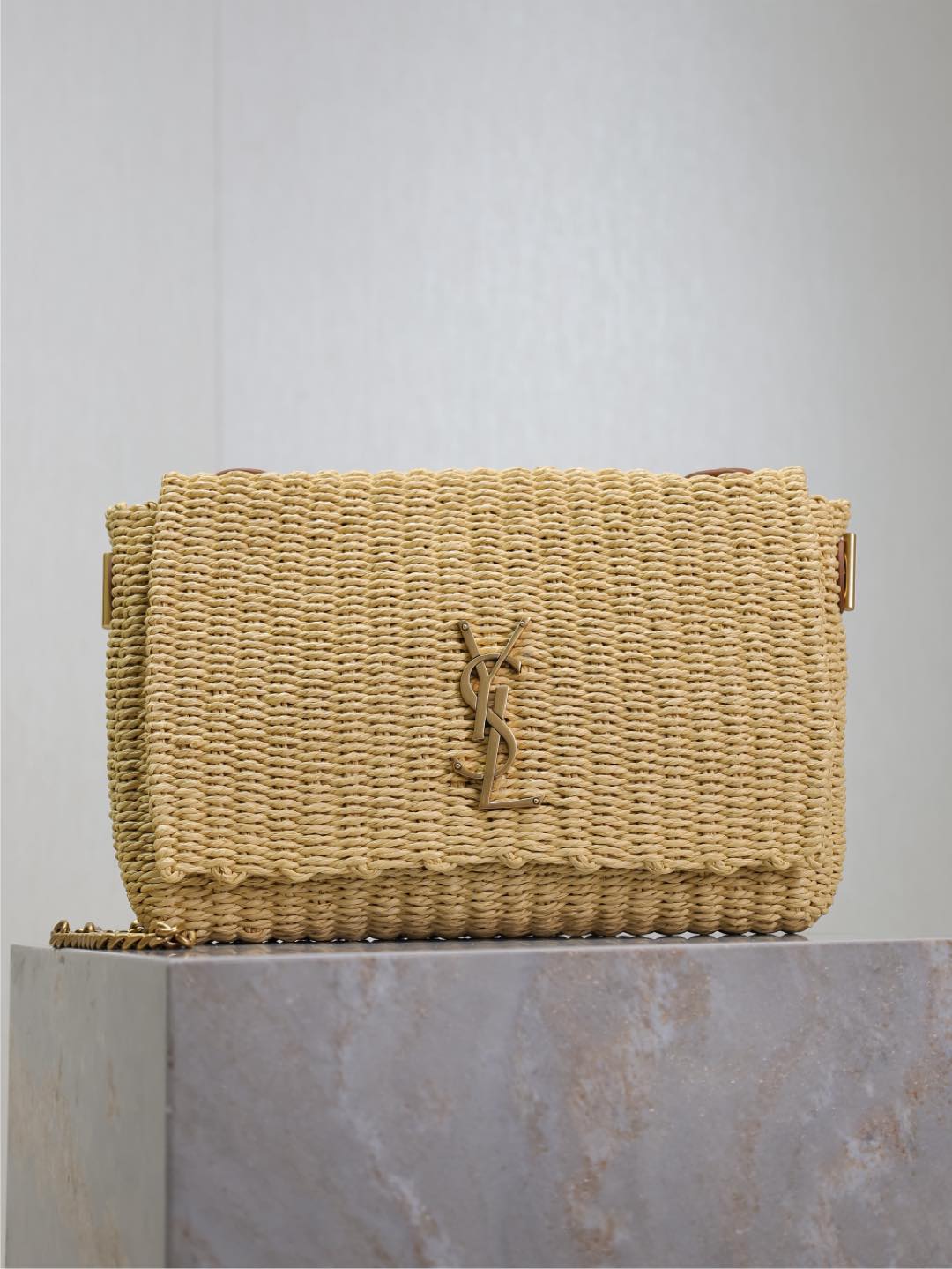 YSL Saint Laurent Beige Raffia Kate Shoulder Bag