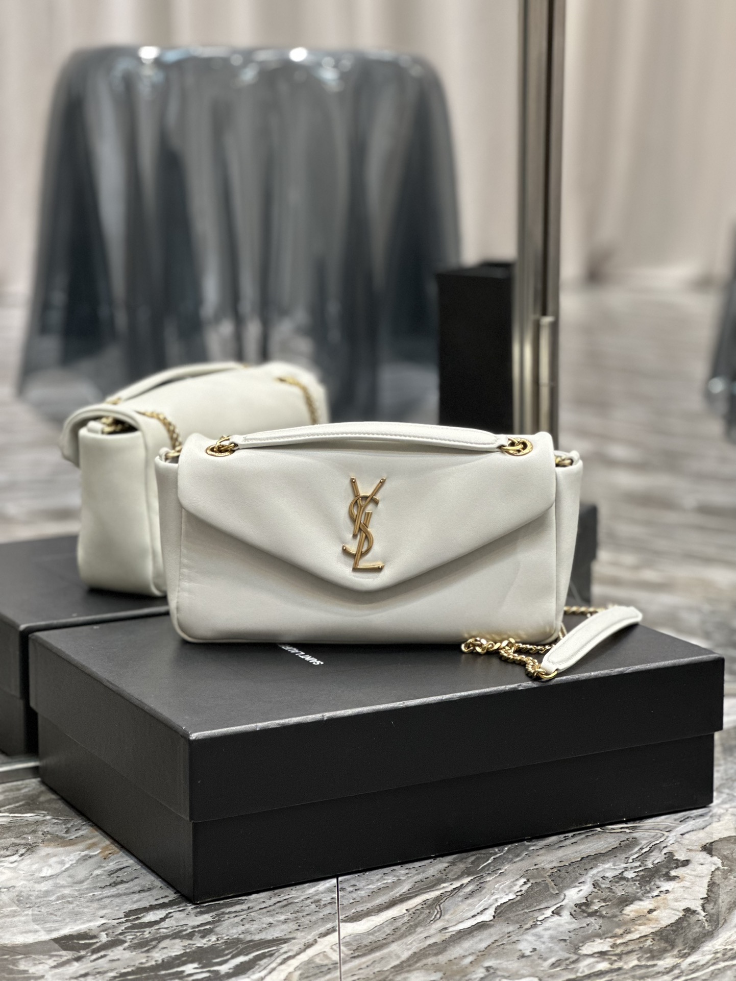 Saint Laurent Monogram Logo Puffer Small Shoulder Bag Cream 734153-AACQO-9227