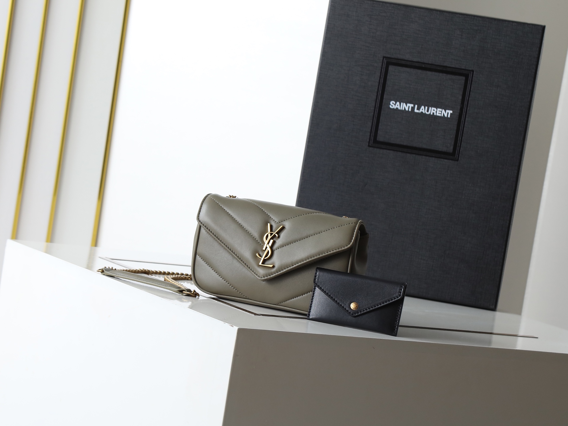 Saint Laurent GREEN Toy LouLou Crossbody Taupe Leather Pony