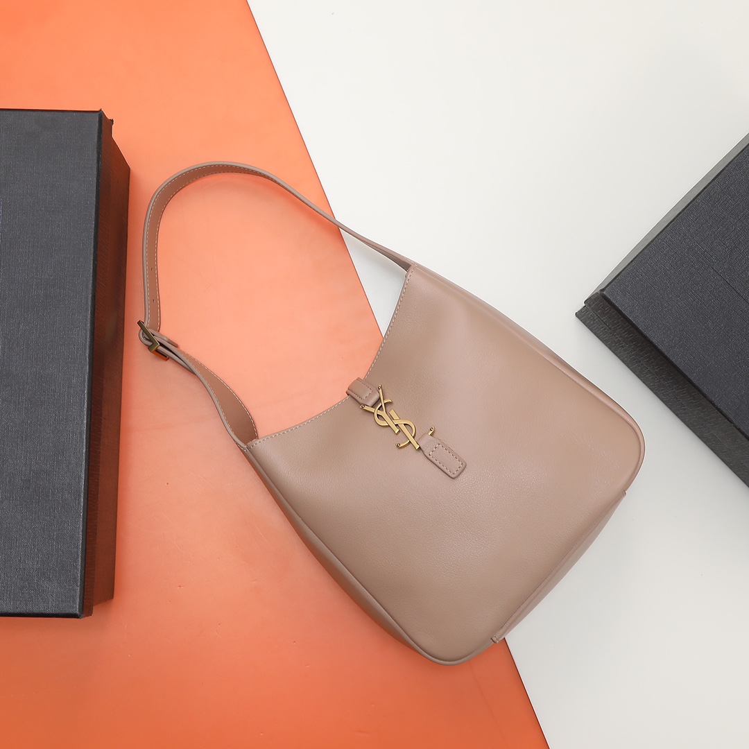 Saint Laurent Small Le 5 à 7 Leather Hobo – Dusty Grey
