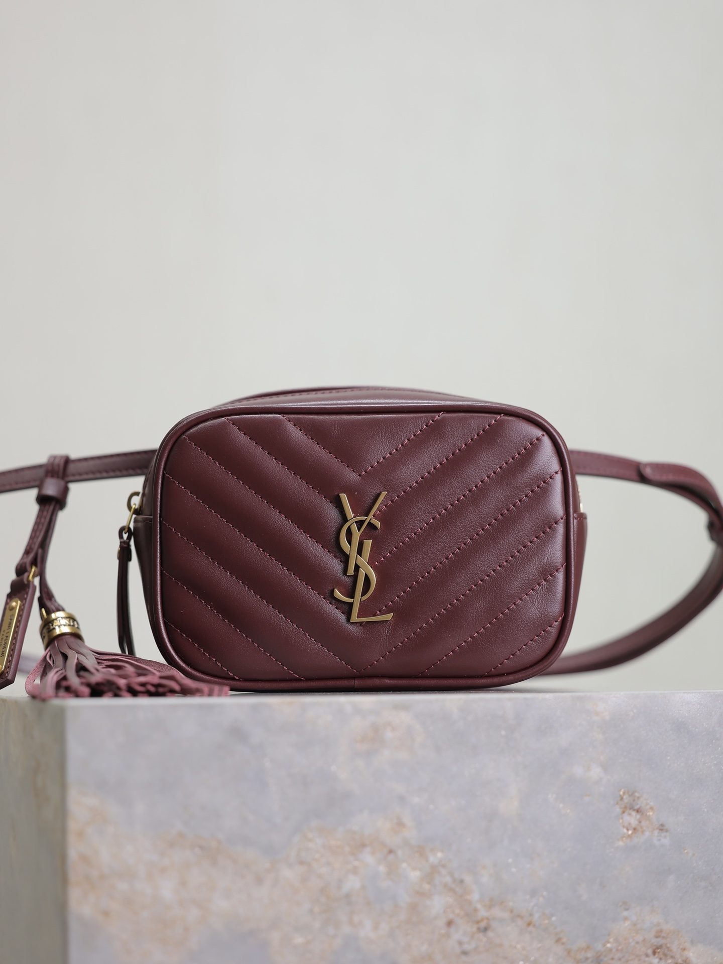 SAINT LAURENT Calfskin Matelasse Monogram Lou Belt