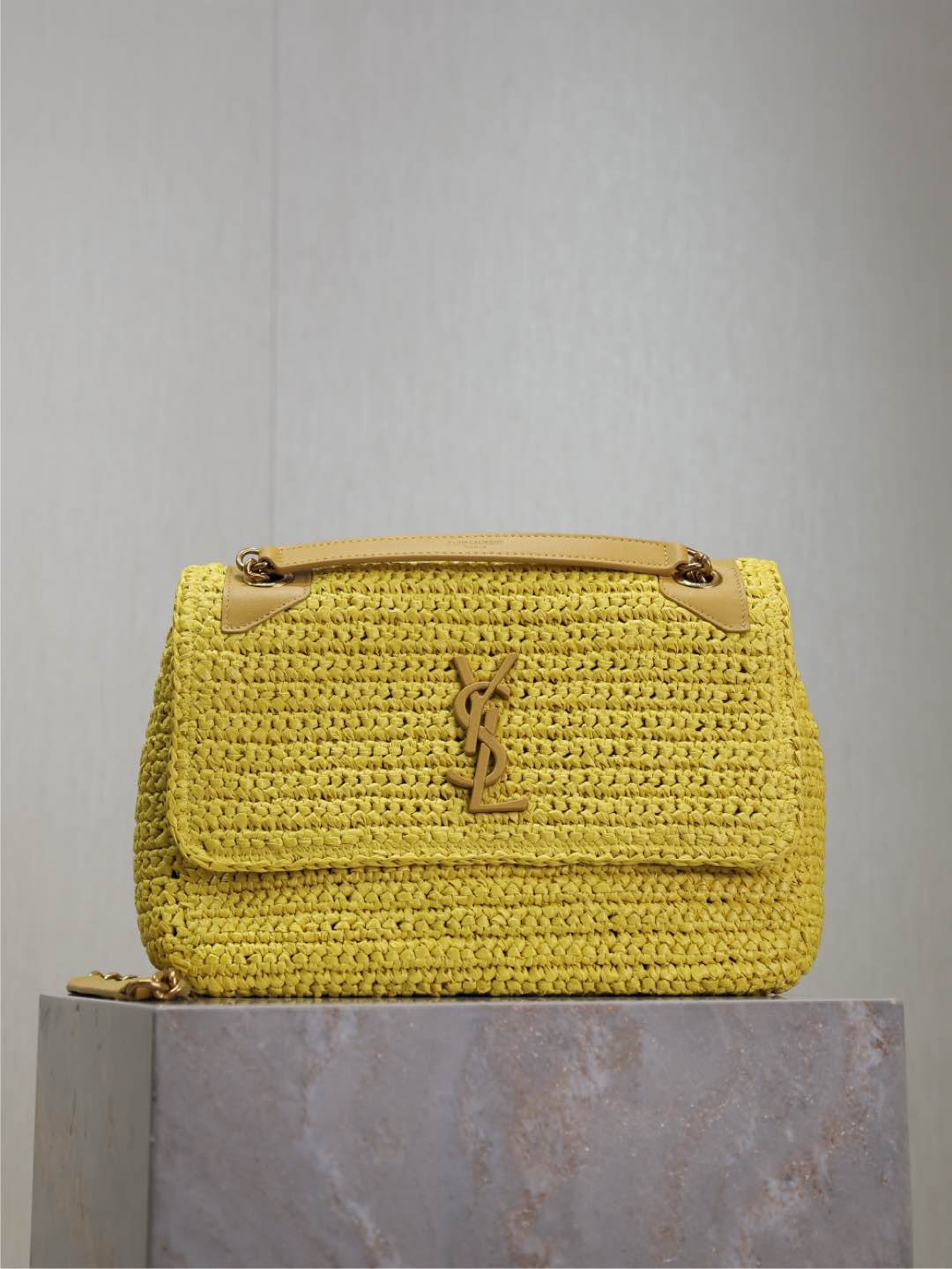 Saint Laurent Niki Raffia Shoulder Bag – Yellow