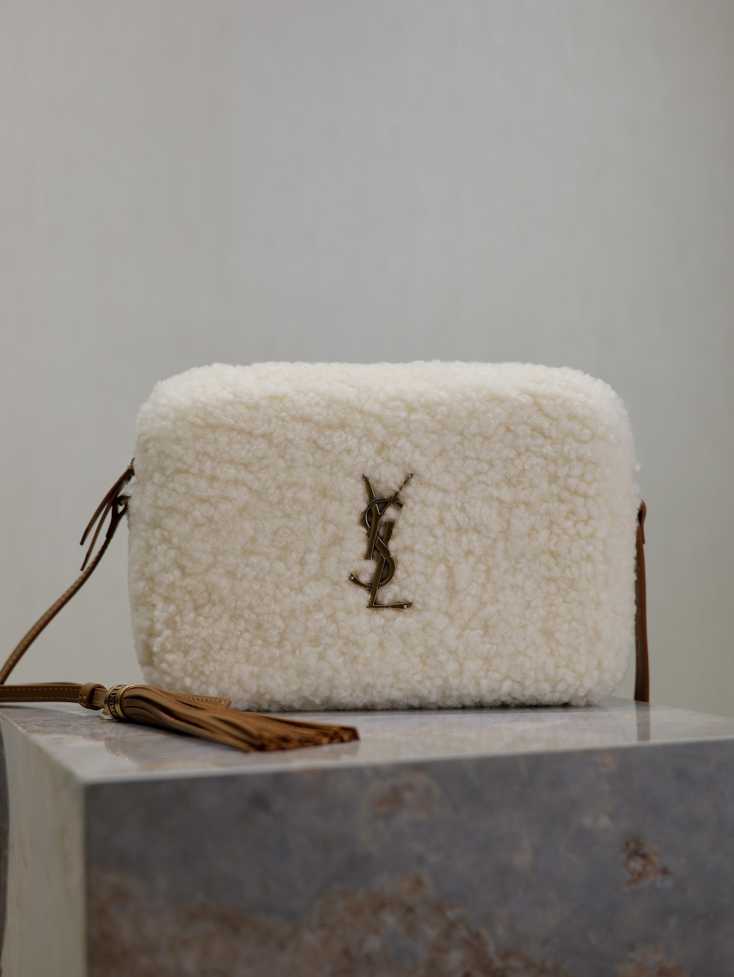 Saint Laurent Lou Camera Bag Shearling Small Neutral 1655801