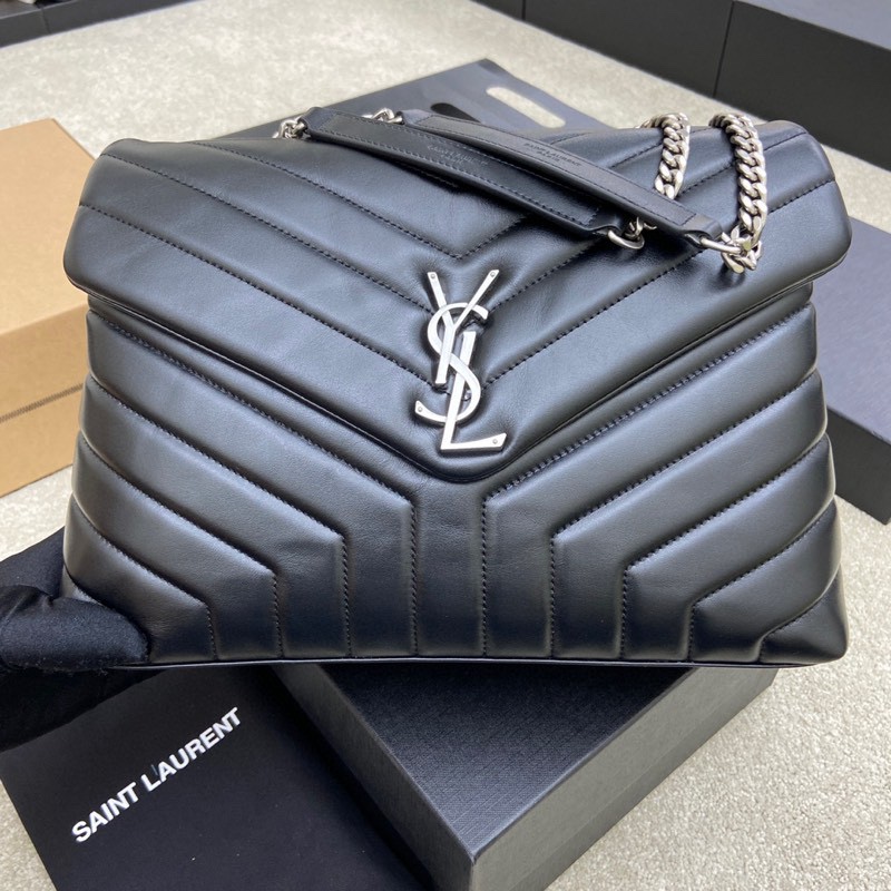 YSL Saint Laurent LOULOU Medium Quilted Leather Silver