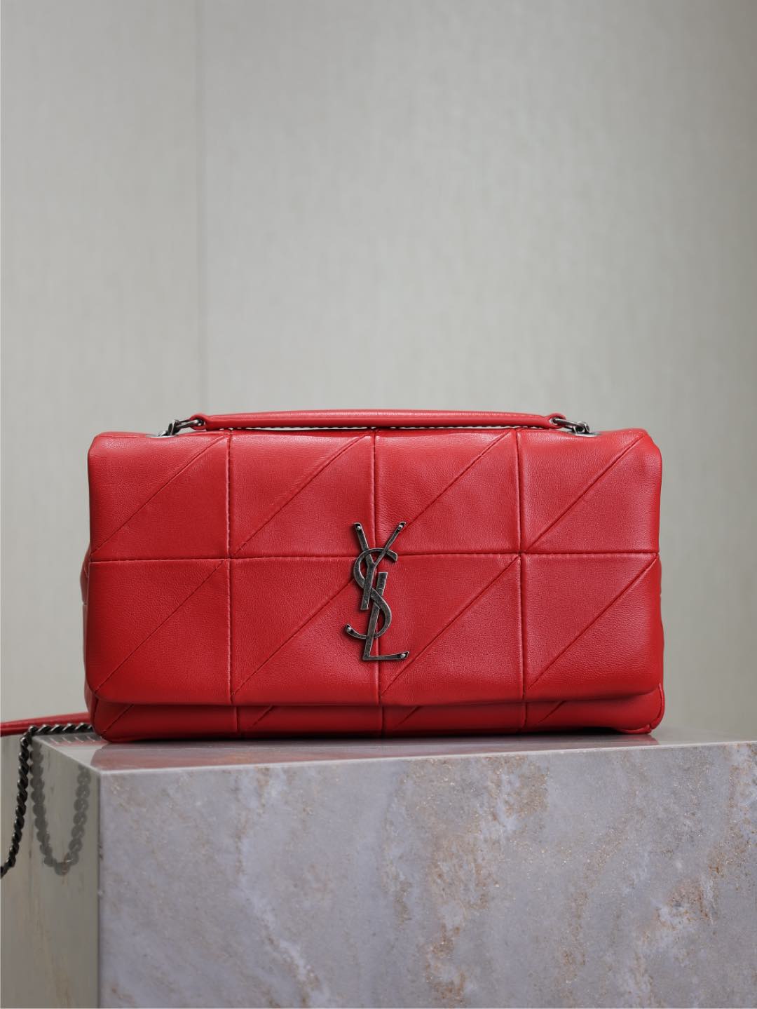 sAINT LAURENT Lambskin Patchwork Monogram  bag red