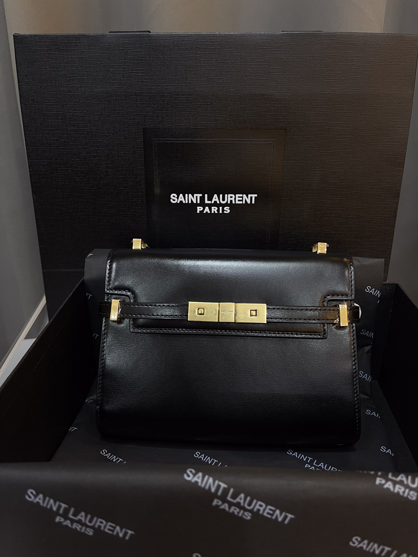 Saint Laurent  Smooth Calfskin Mini Manhattan Shoulder Bag Black