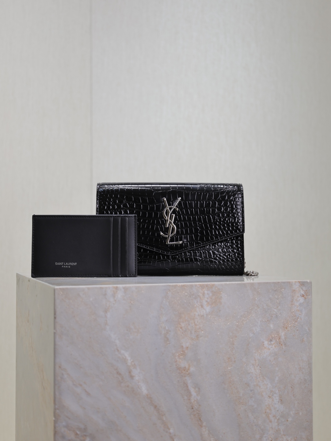 Saint Laurent Black Leather Cassandre Tassel Flap Clutch