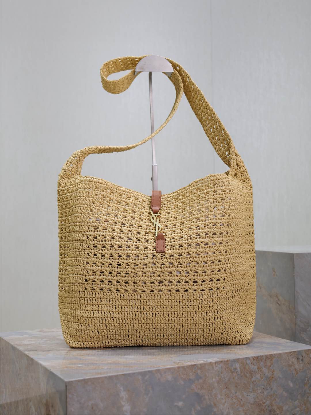 Saint Laurent Classic Hobo Crochet Raffia Neutral 2170311