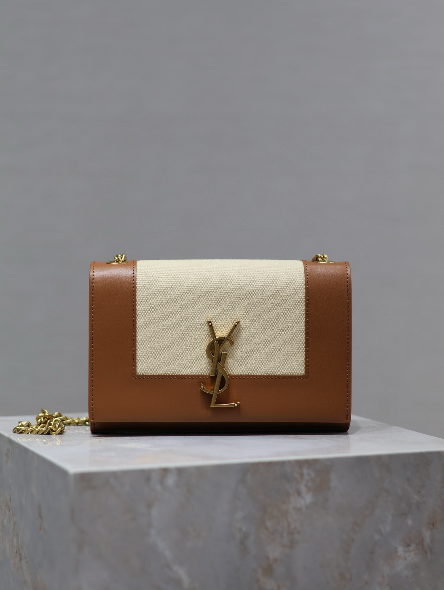 Saint Laurent Small Kate Cotton Blend Shoulder Bag in Brown