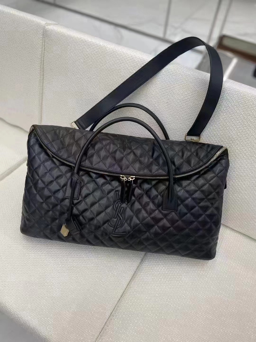 SAINT LAURENT Es Giant Black Quilted Leather Travel Bag New
