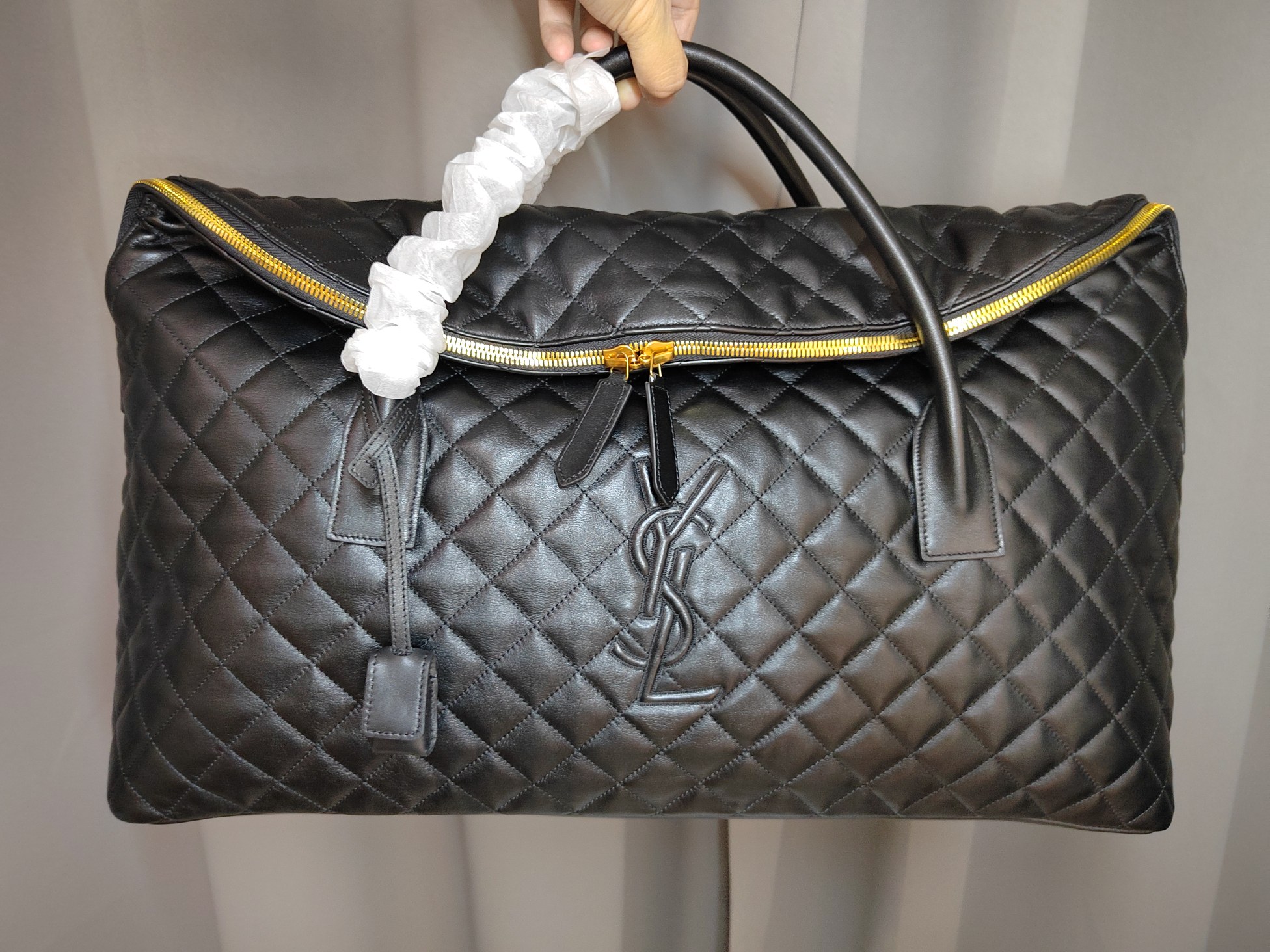 SAINT LAURENT Es Giant Black Quilted Leather Travel Bag New