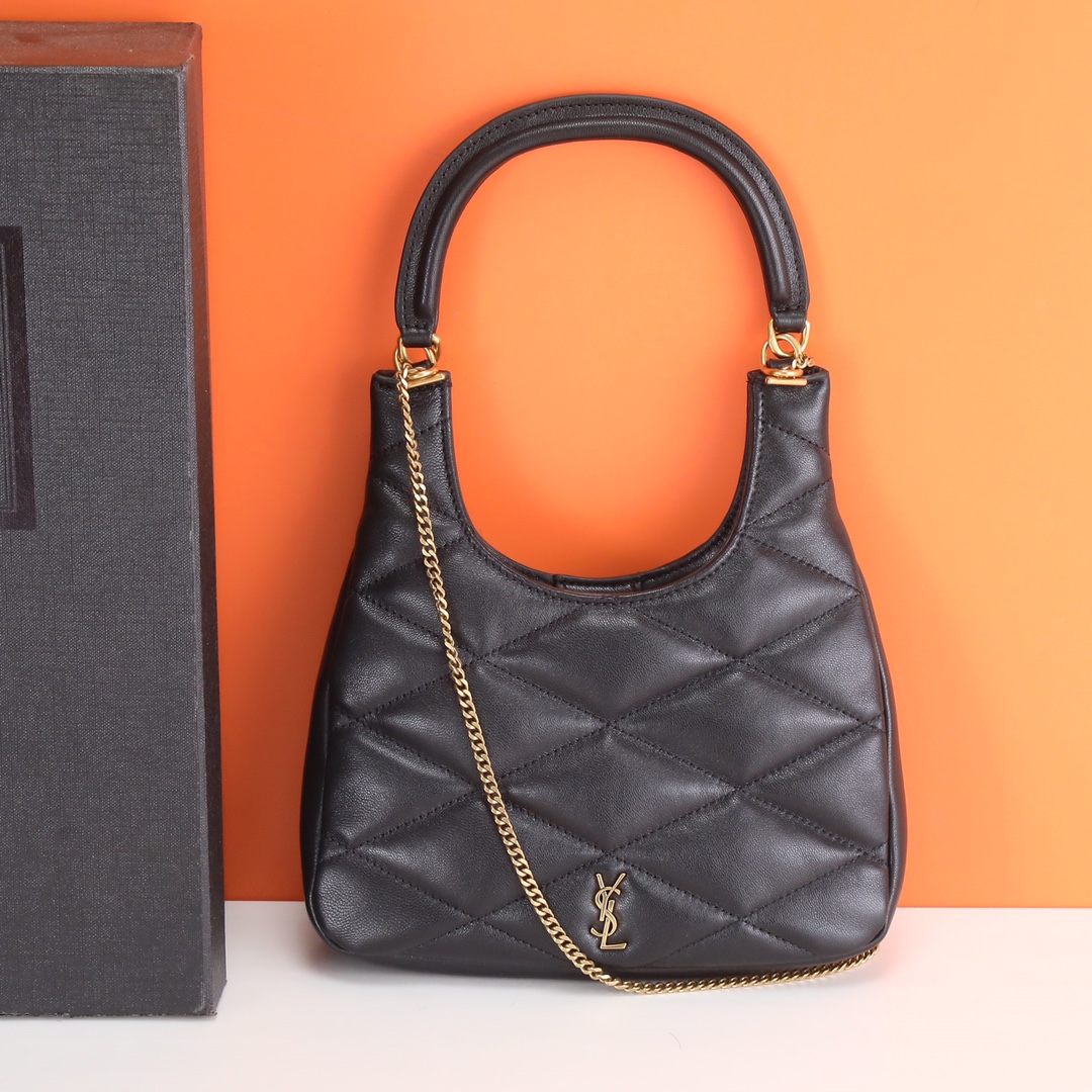 Saint Laurent Sade Mini YSL Hobo Bag Quilted Lambskin in black