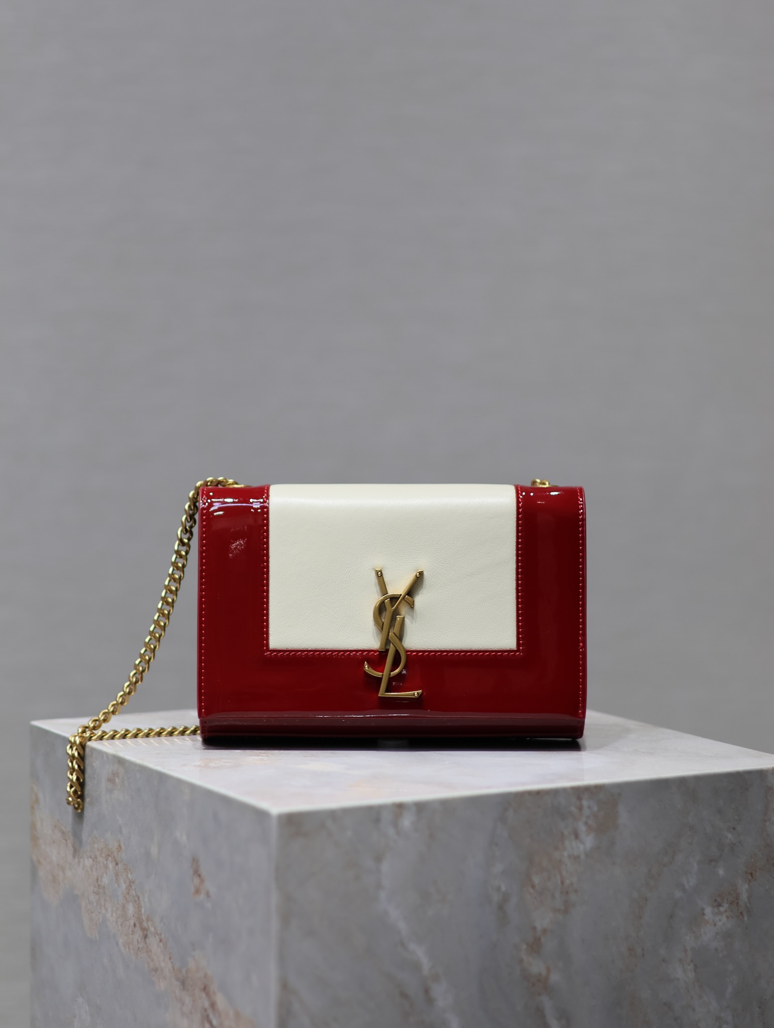 Saint Laurent Small Kate Chain Bag in Off White & Oxblood Red
