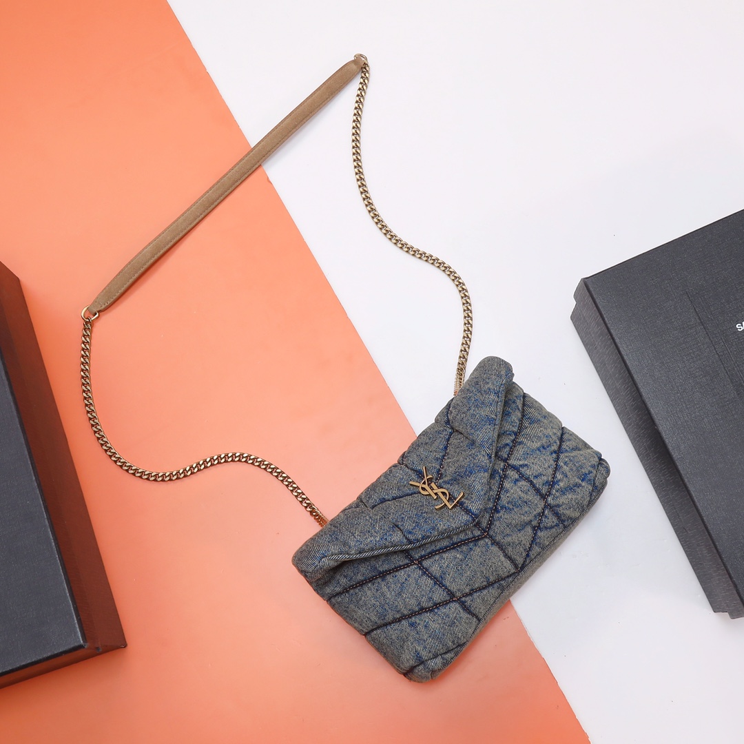 Saint Laurent LouLou Puffer Mini Vintage Quilted Denim Crossbody Bag