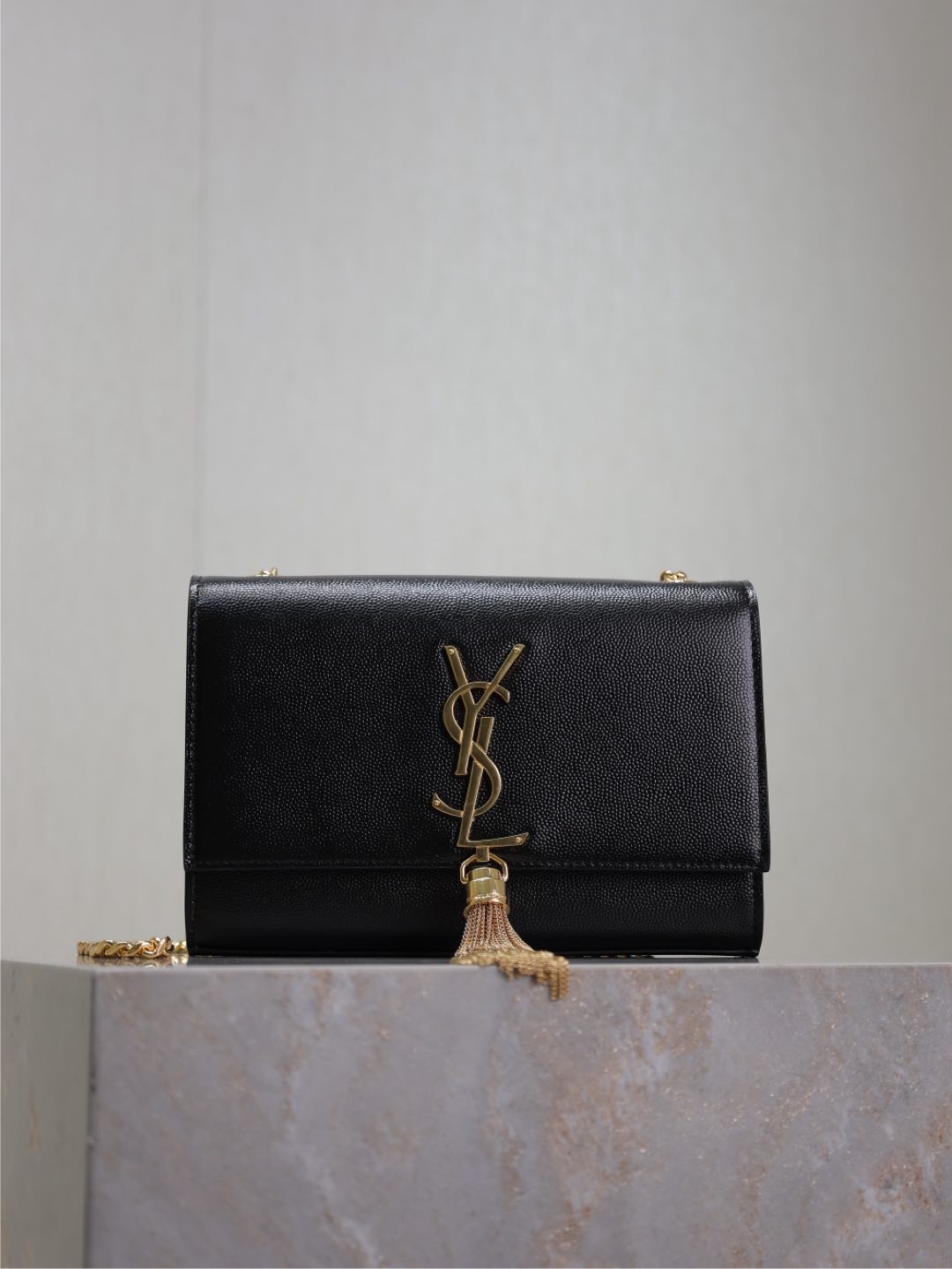 SAINT LAURENT Grain De Poudre Small Classic Monogram Kate Tassel Satchel Black 1557390