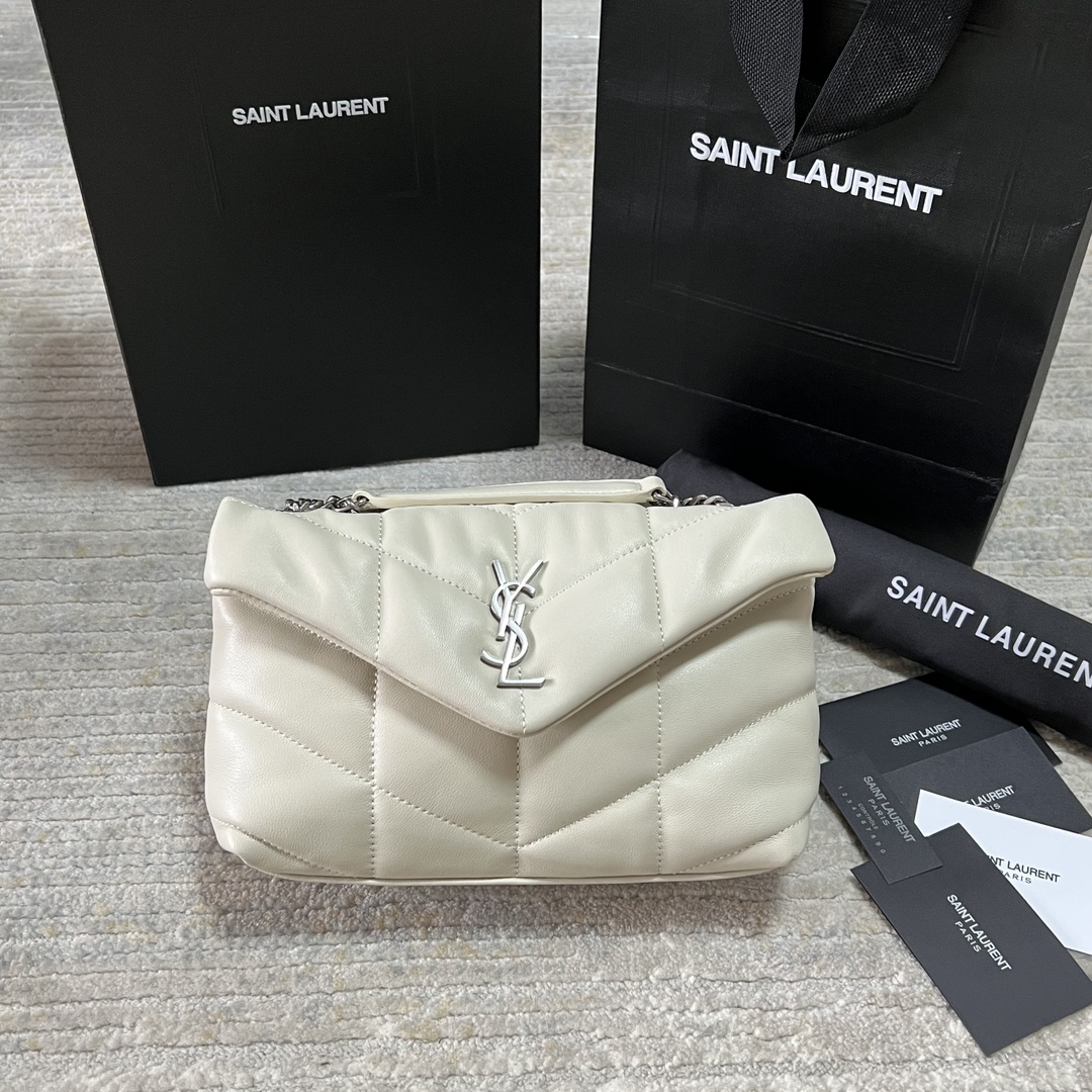 Saint Laurent Lulu Puffer Toy Shoulder Bag Ivory 7593371