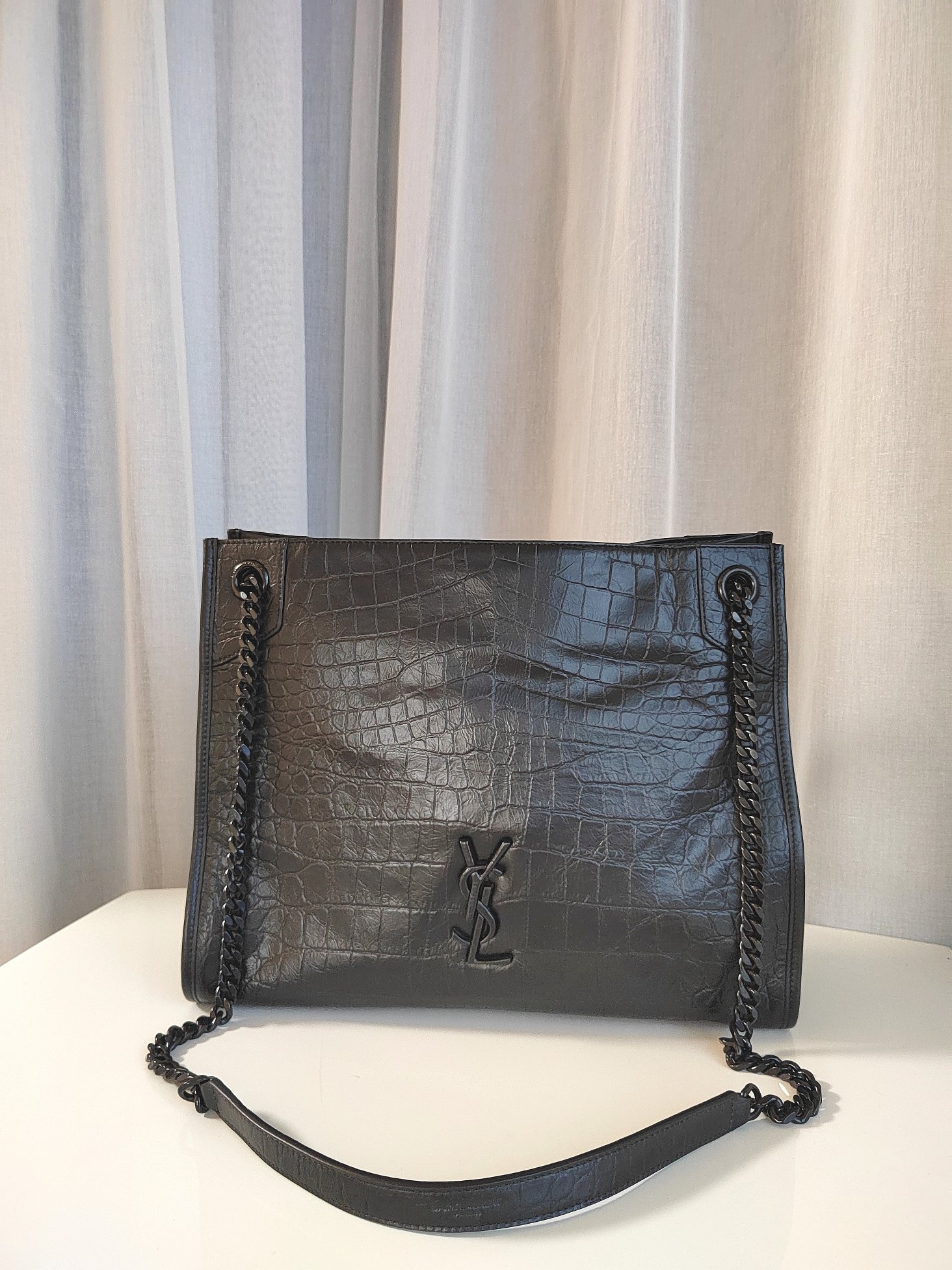 Ysl Niki Shopping In Crocodile-Embossed Leather