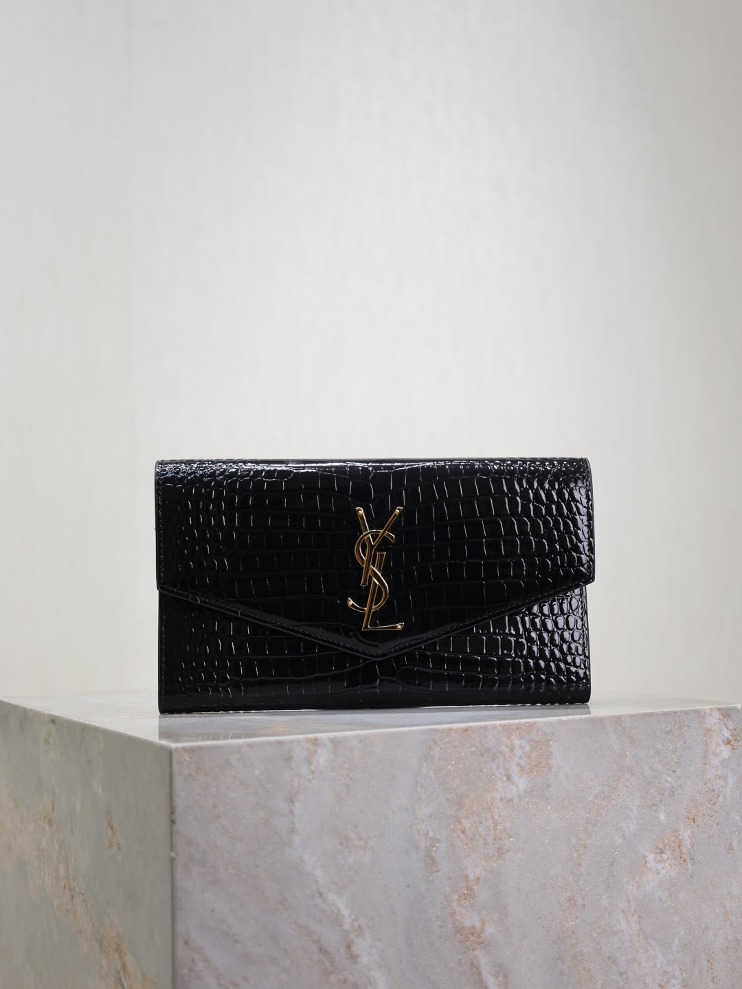 Yves Saint Laurent Black Embossed Leather Long Wallet
