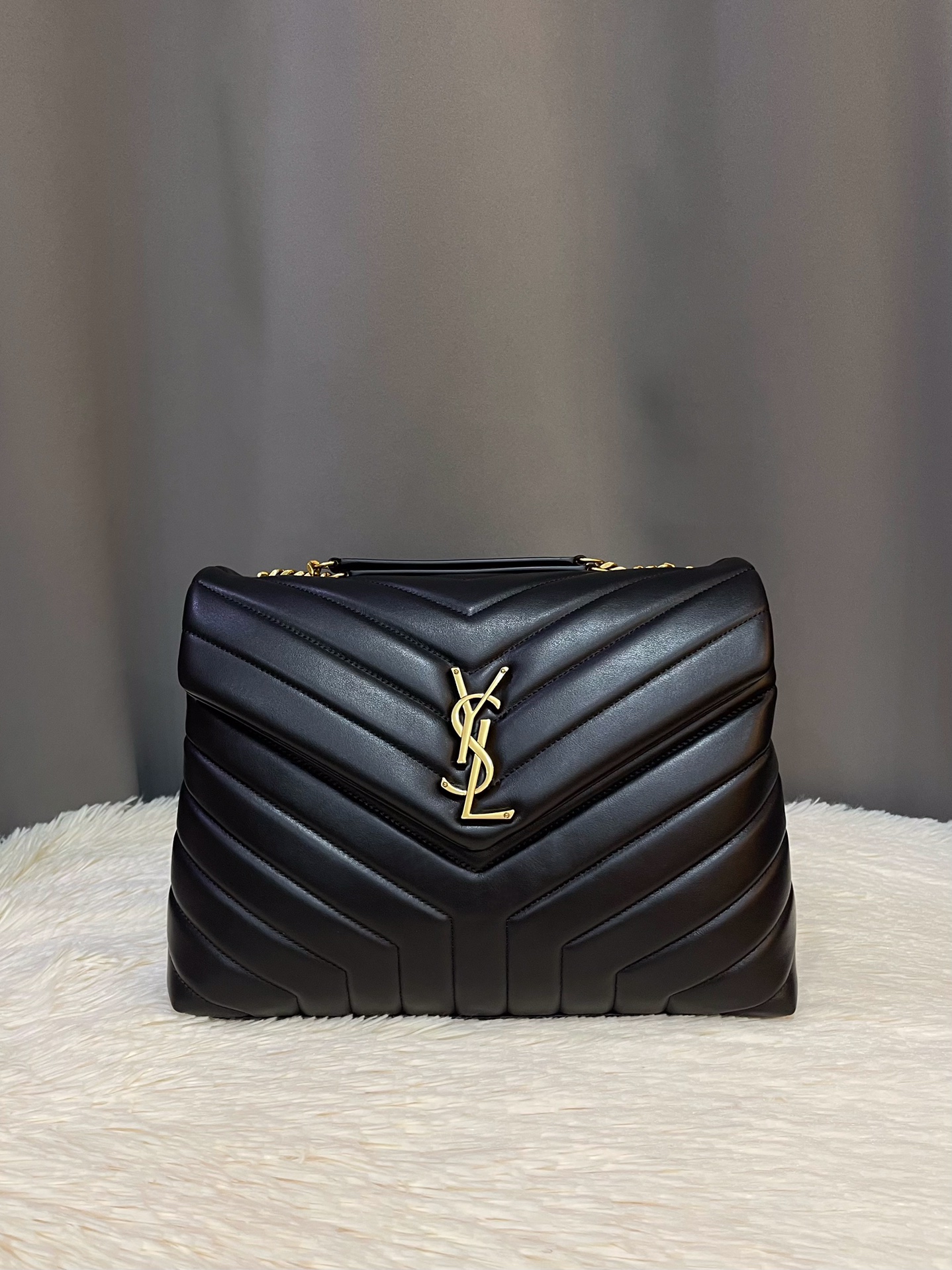 Saint Laurent Medium Loulou Black/Gold Leather Shoulder