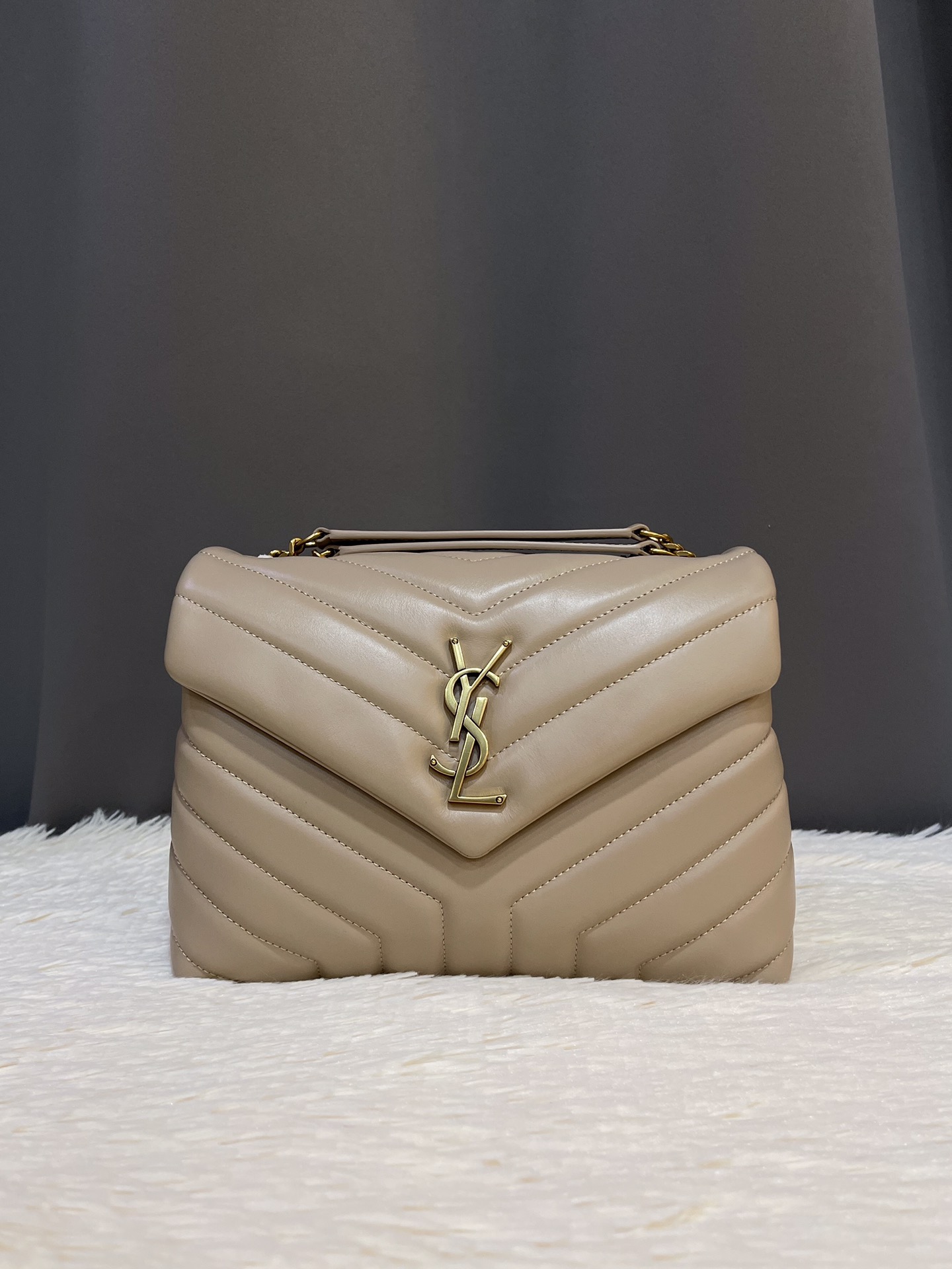 SAINT LAURENT Calfskin Y Quilted Monogram Small Loulo