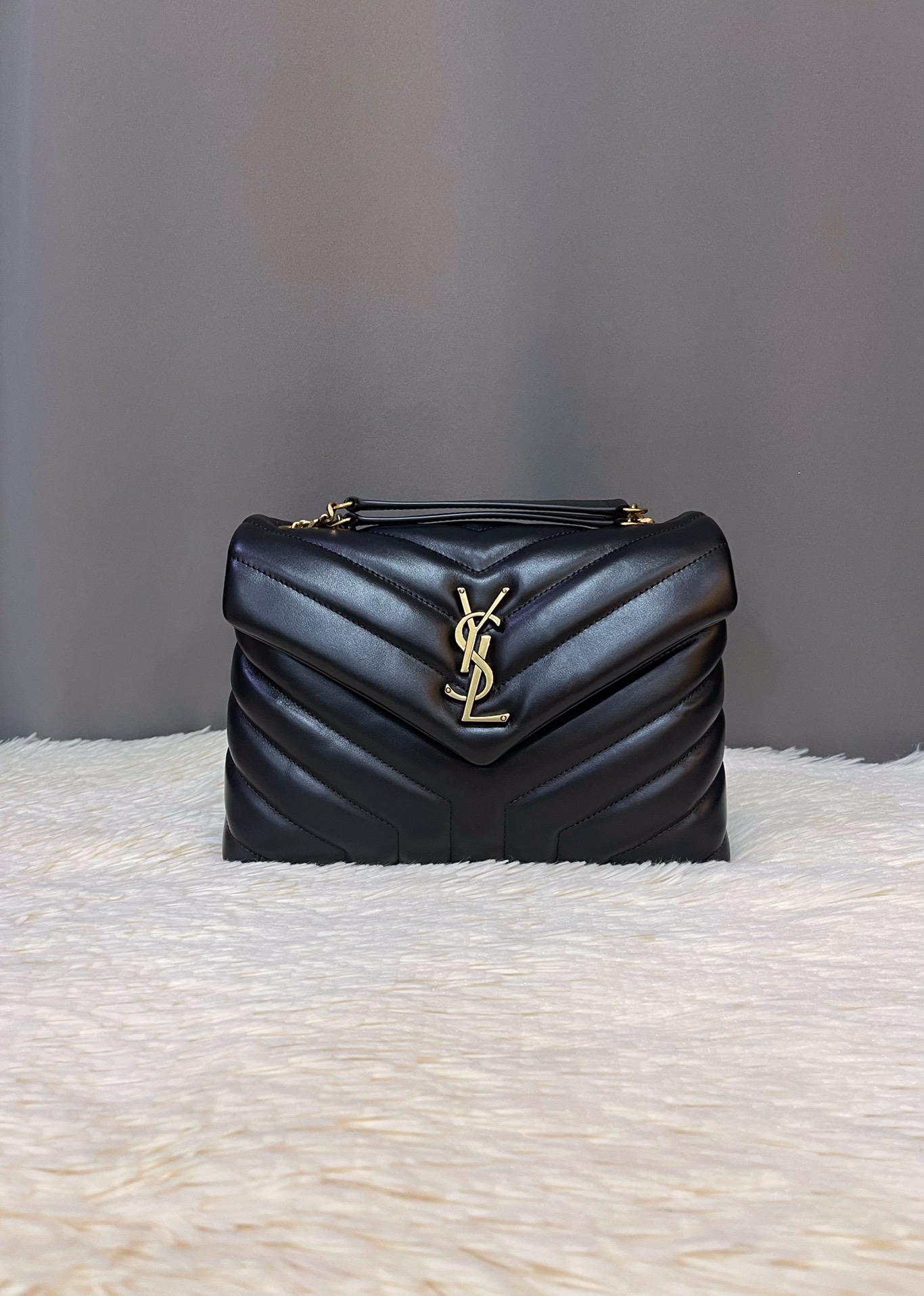 SAINT LAURENT Calfskin Y Quilted Monogram Small Loulou black