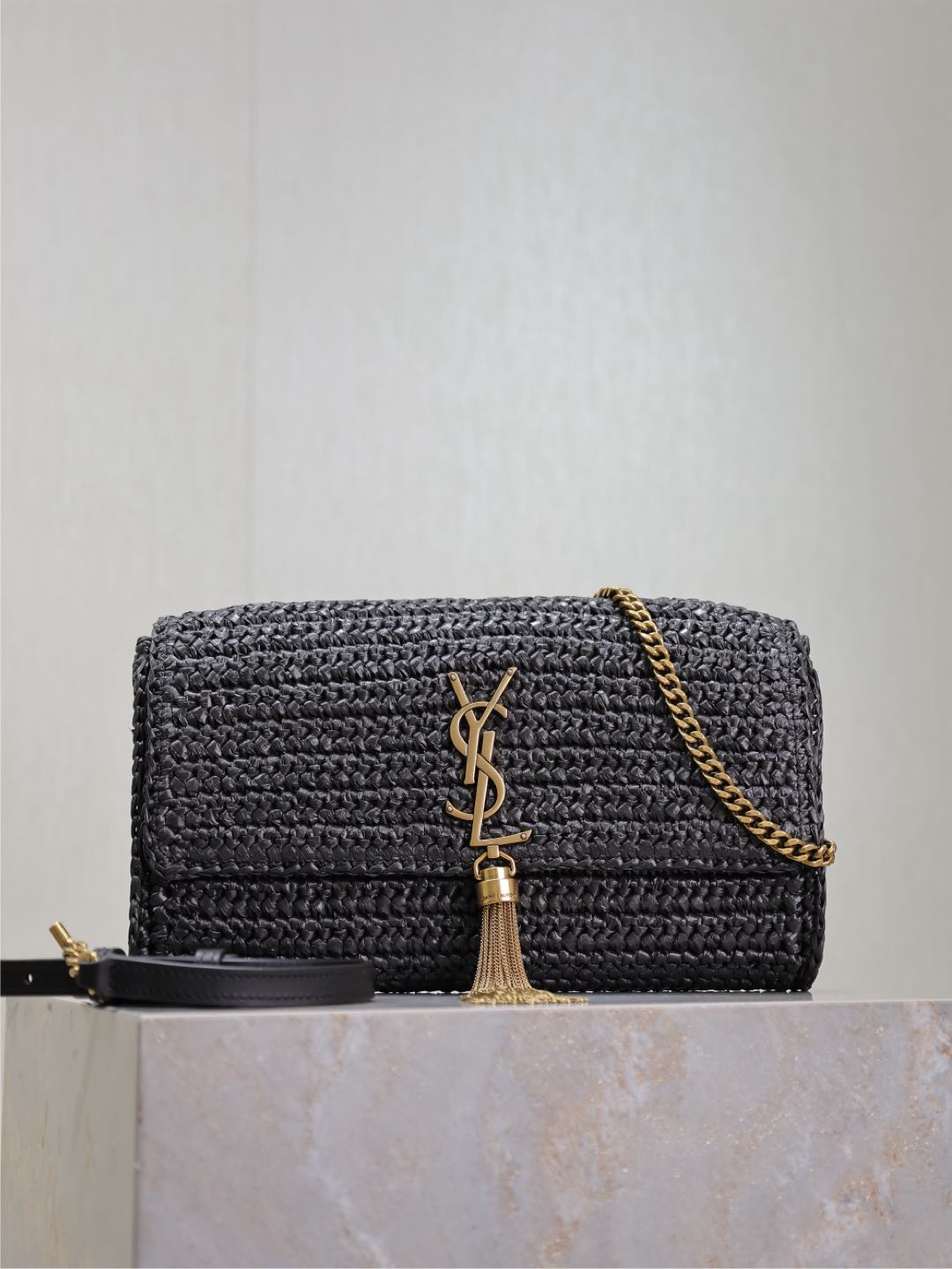 SAINT LAURENT Kate 99 YSL Raffia Tassel Shoulder Bag