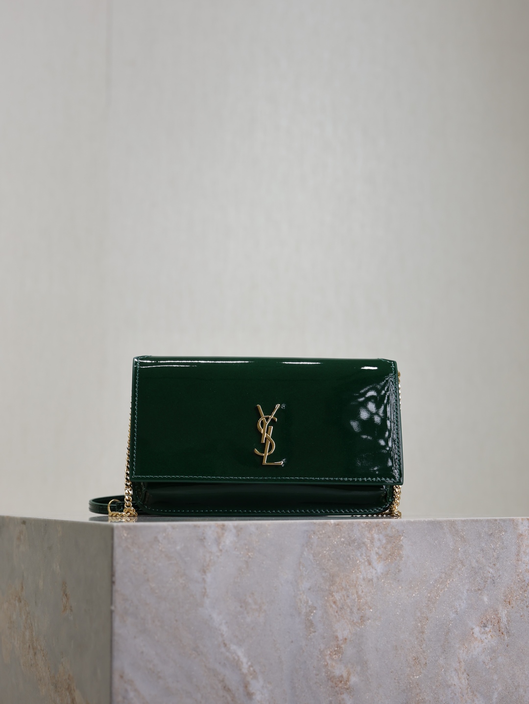 SAINT LAURENT Green Cassandre Wallet in Patent