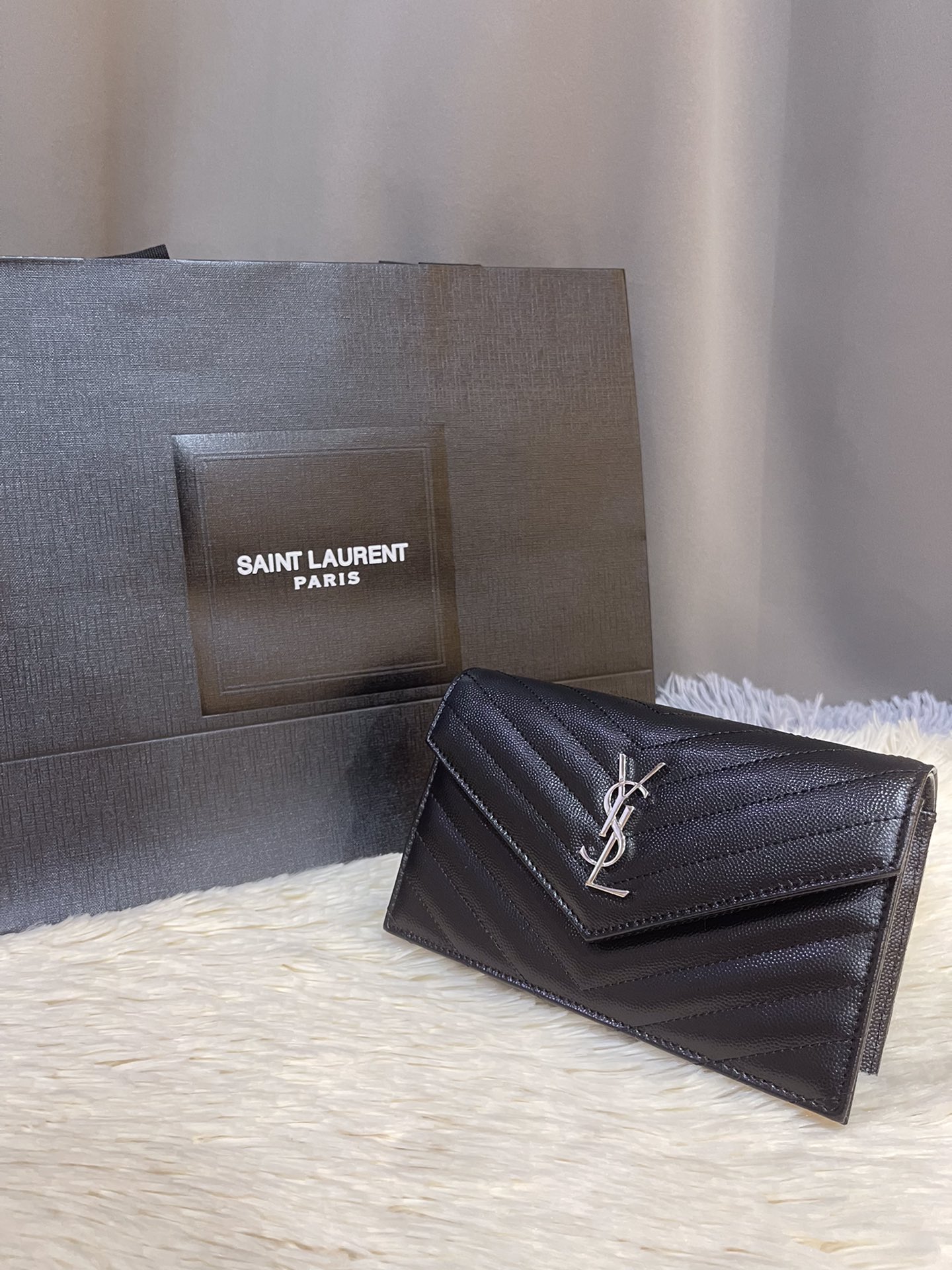 Yves Saint Laurent YSL Envelope Chain Wallet black