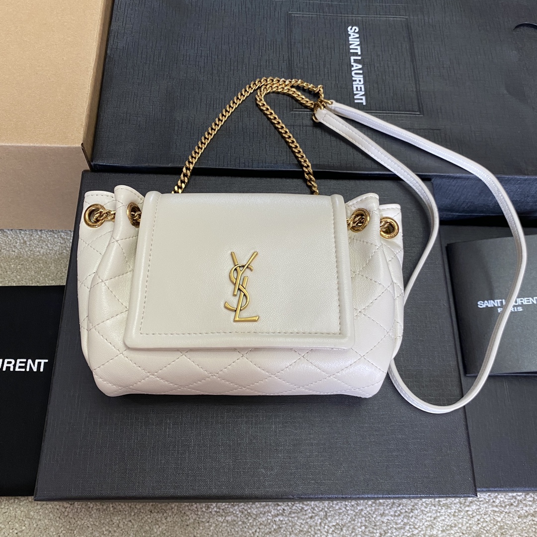 SAINT LAURENT Lambskin Quilted Monogram Mini Nolita white