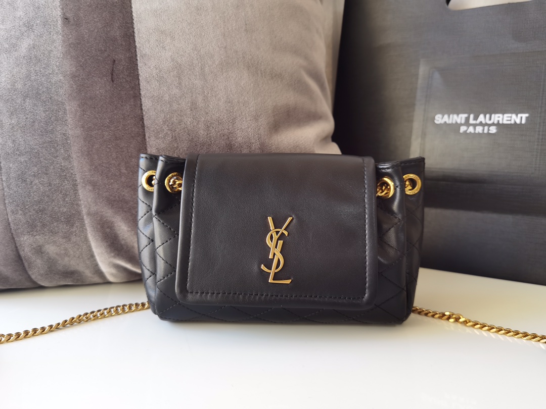 Saint Laurent Black Lambskin Leather Mini Nolita Shoulder