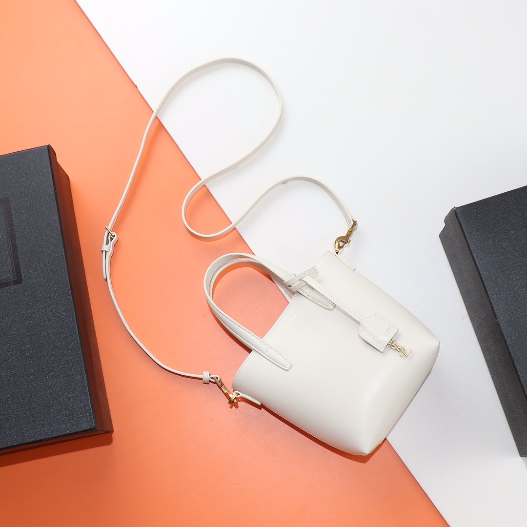 Saint Laurent Toy Shopping Mini Leather Tote Bag in White