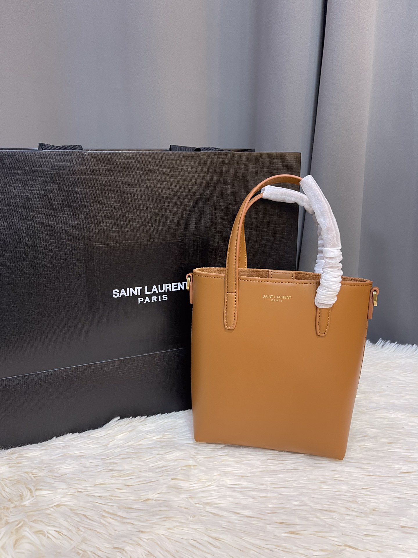 SAINT LAURENT Saint Laurent Mini Toy Leather Shopping Tote in Fox at Nordstrom