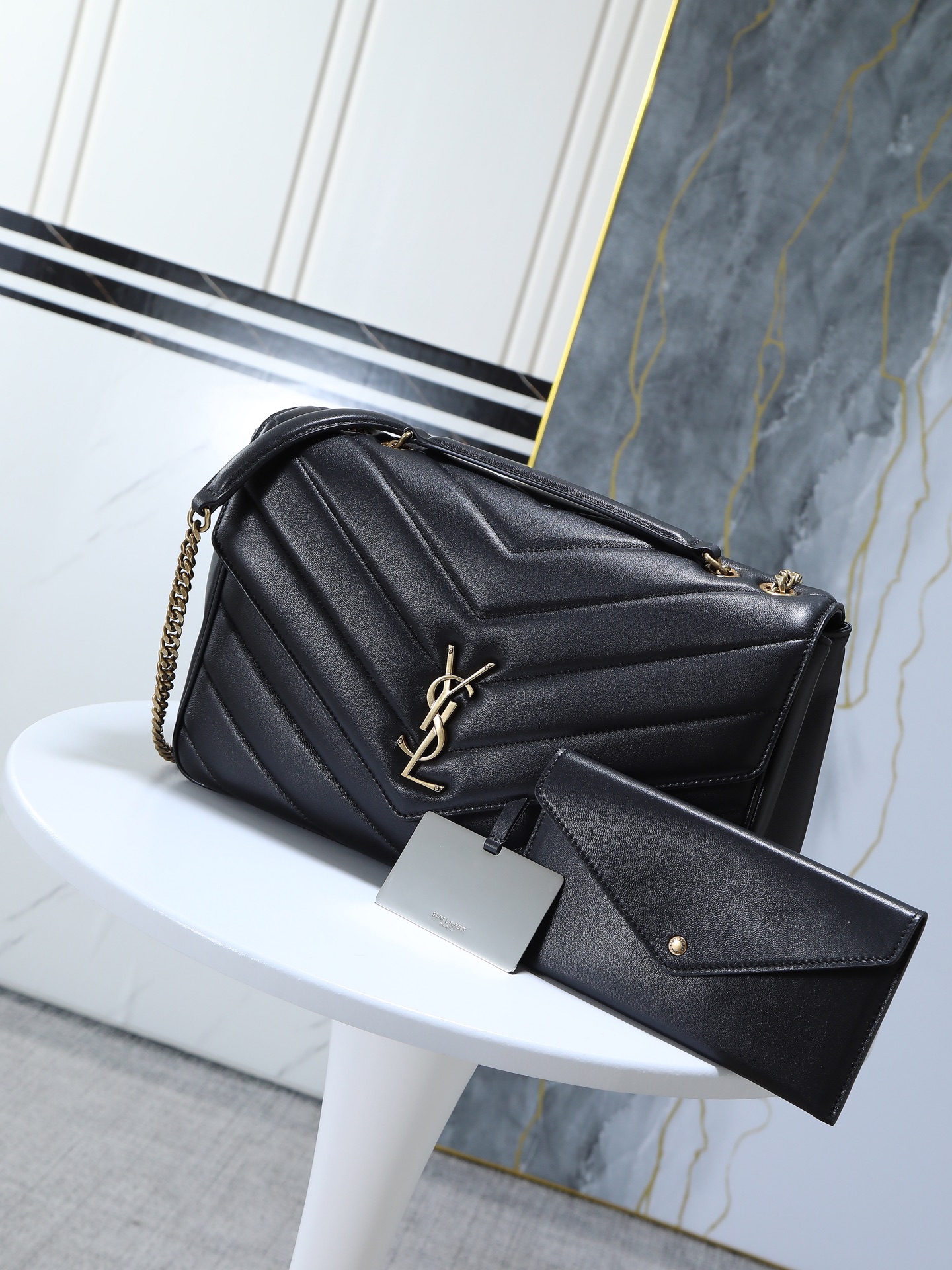 SAINT LAURENT Grain de Poudre Calfskin Y Quilted black