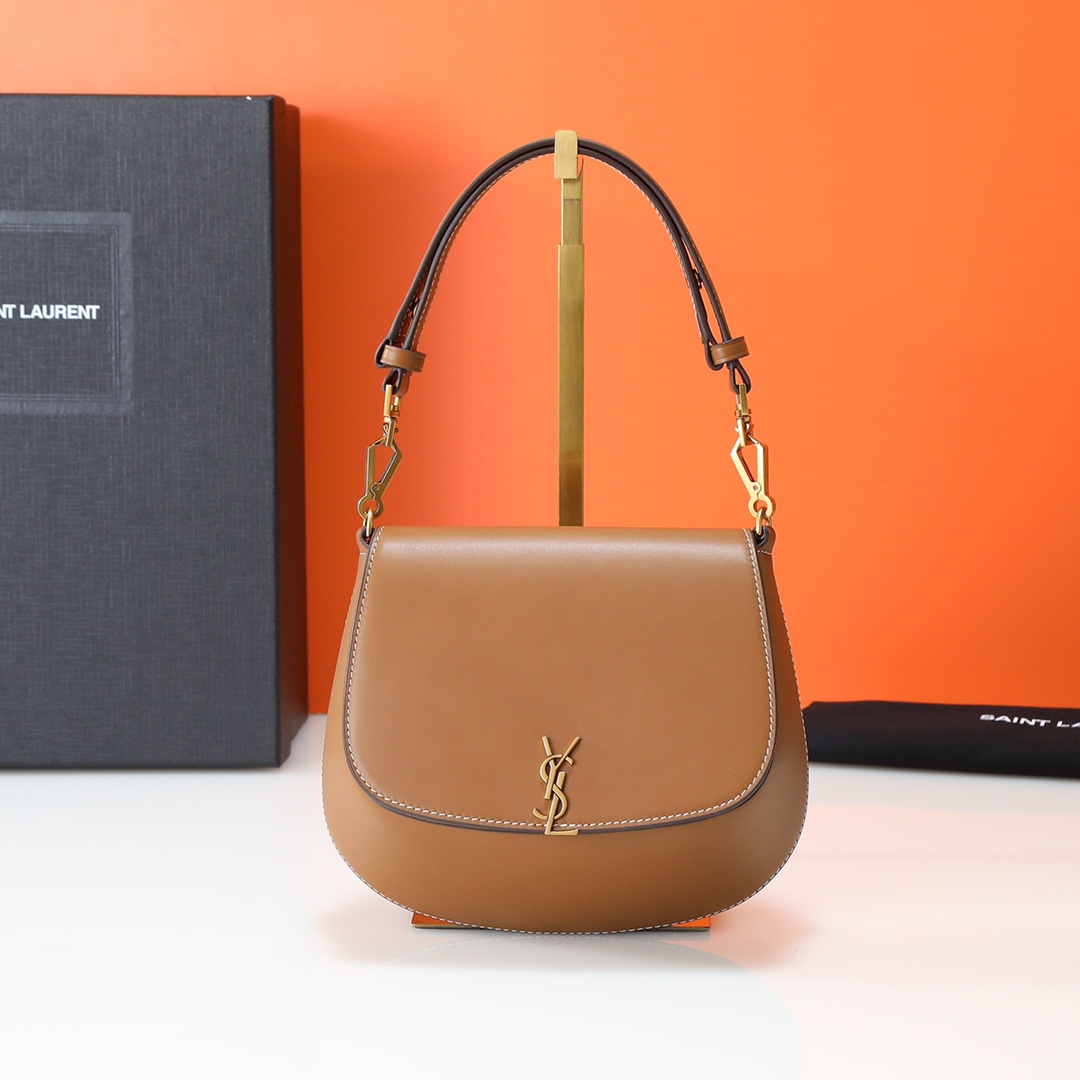 YSL Saint Laurent Leather Voltaire Top-Handle Bag brown