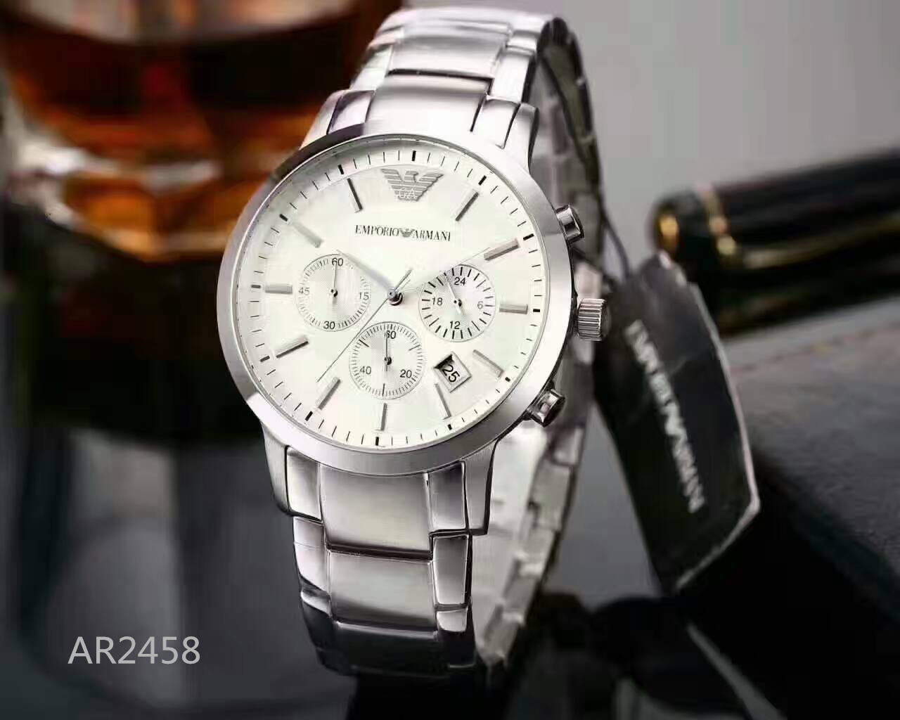 Emporio Armani Renato Chronograph Cream Dial Silver Steel Strap Watch For Men – AR2458