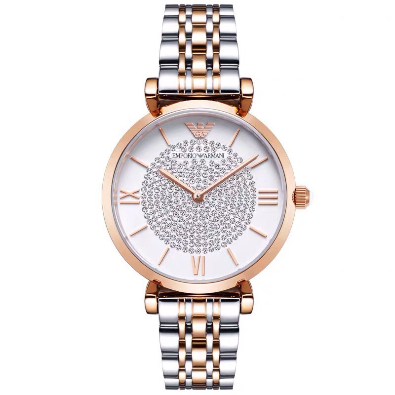 Bluethy Women Paved Rhinestone Roman Numerals Round Dial Alloy Band Analog Quartz Watch