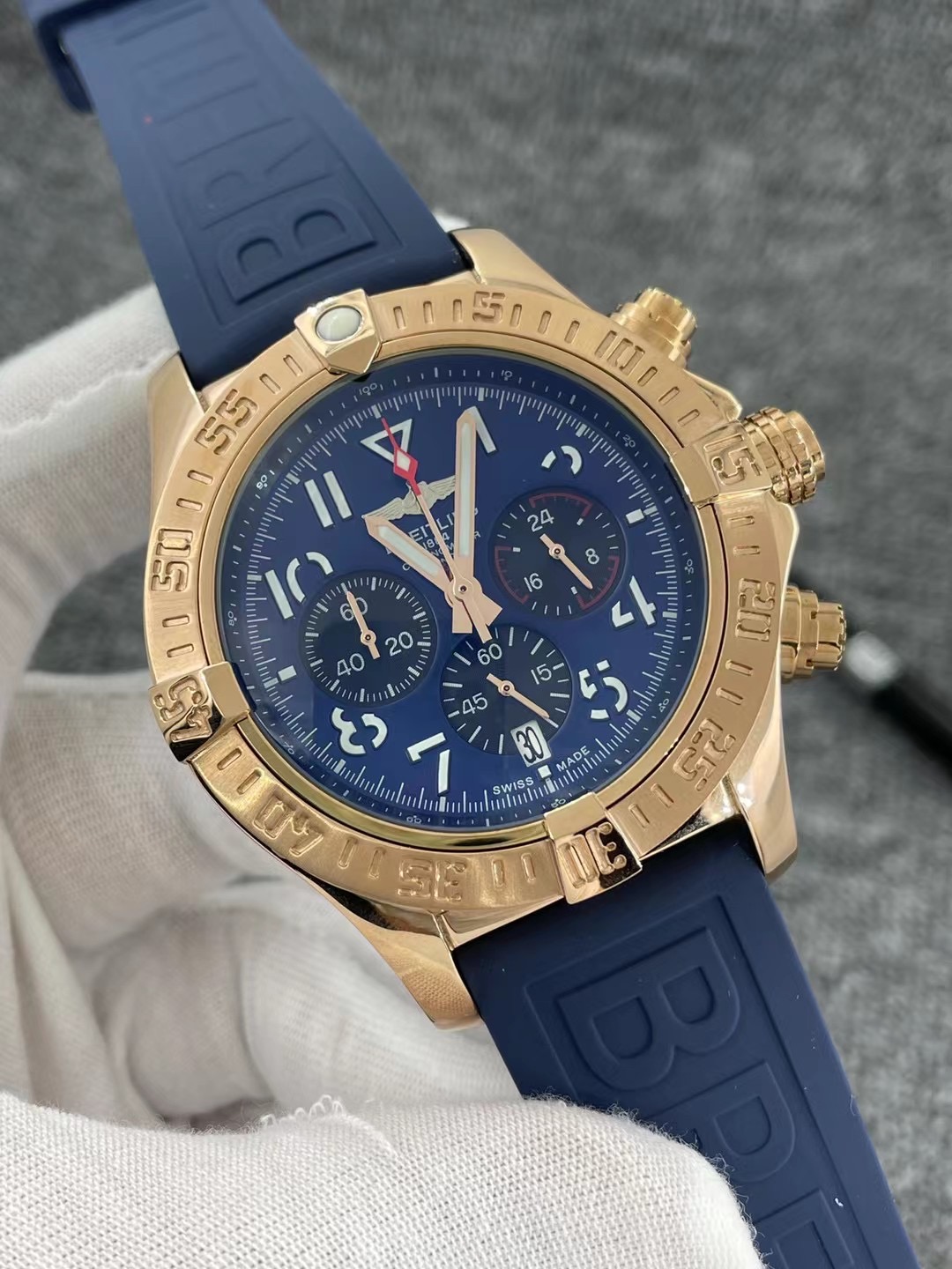 Breitling Chronomat B01 42 18K Gold Men’s Watch RB0134 Full Set 2022 Rose Gold SKY BLUE STRING