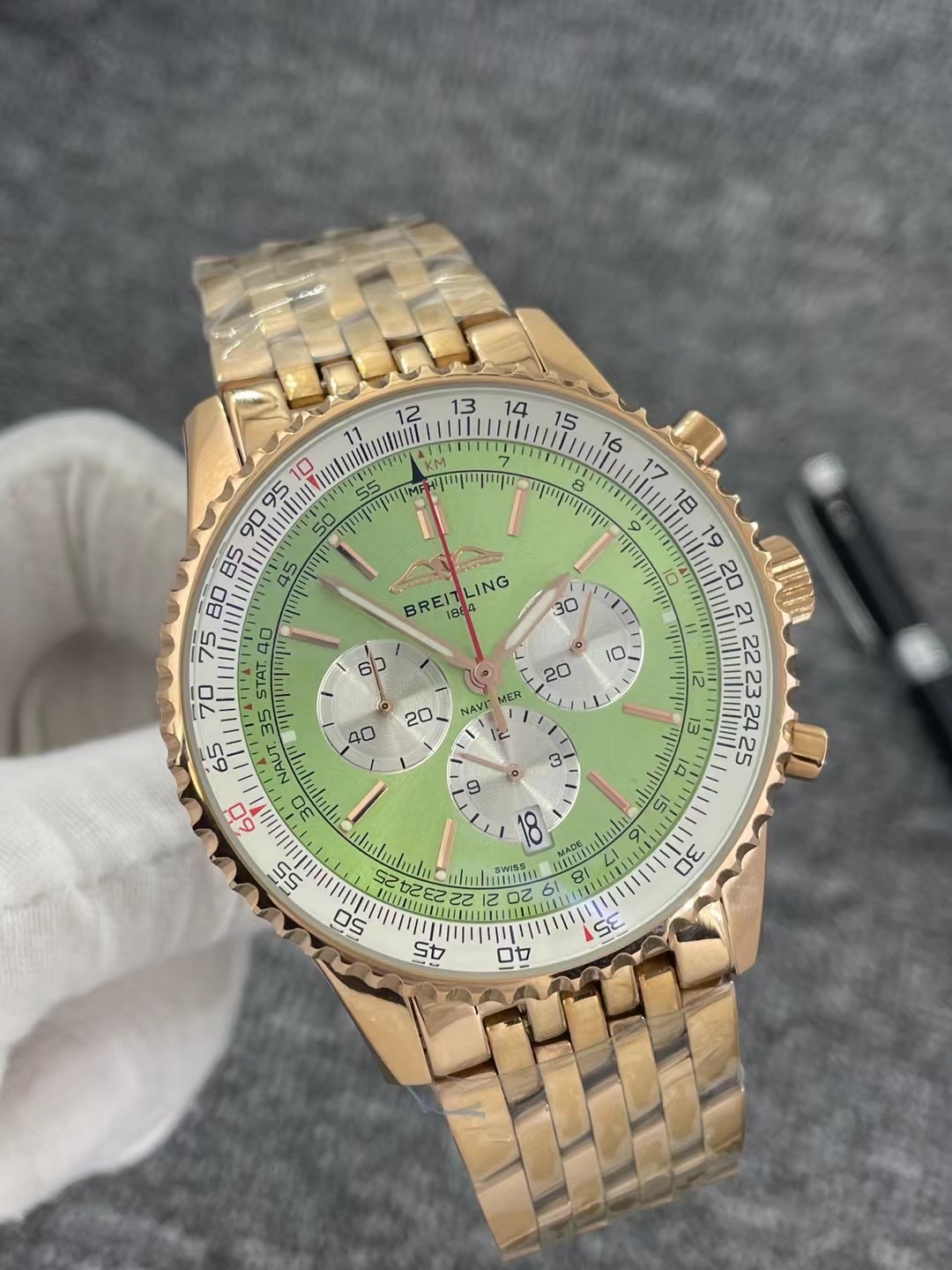 Breitling Navitimer B01 Light Green Auto Chronograph Steel AB0139 w/ Box