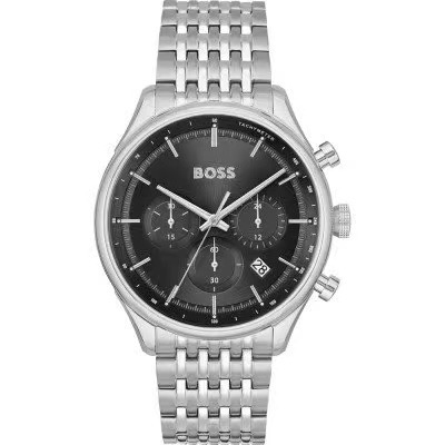 Black-dial chronograph watch with multi-link bracelet Color: Silver