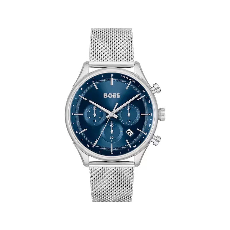 BOSS Blue-dial chronograph watch with mesh bracelet