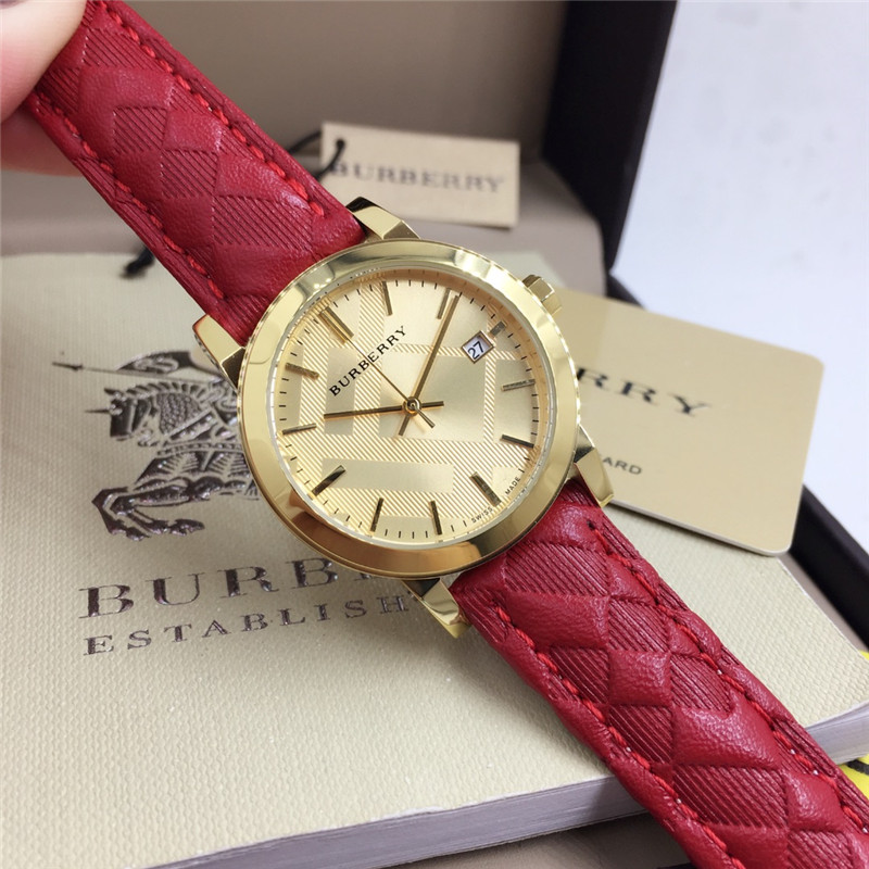 Burberry Women’s Heritage Rose Dial Nova Check Leather Watch 34mm BU9111