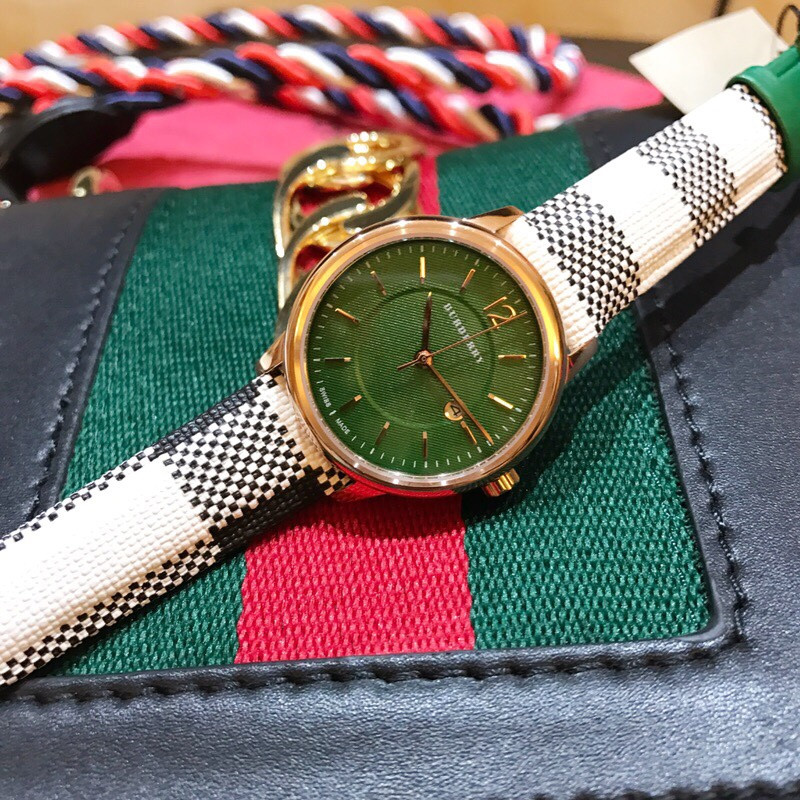 Burberry Women’s Swiss Stone Check Fabric Strap Watch 32mm  green dial