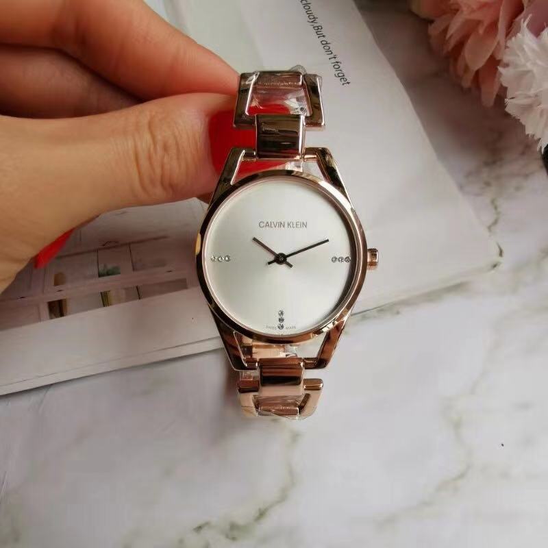 Calvin Klein Dainty White Dial Rose Gold Steel Strap Watch for Women – K7L23646