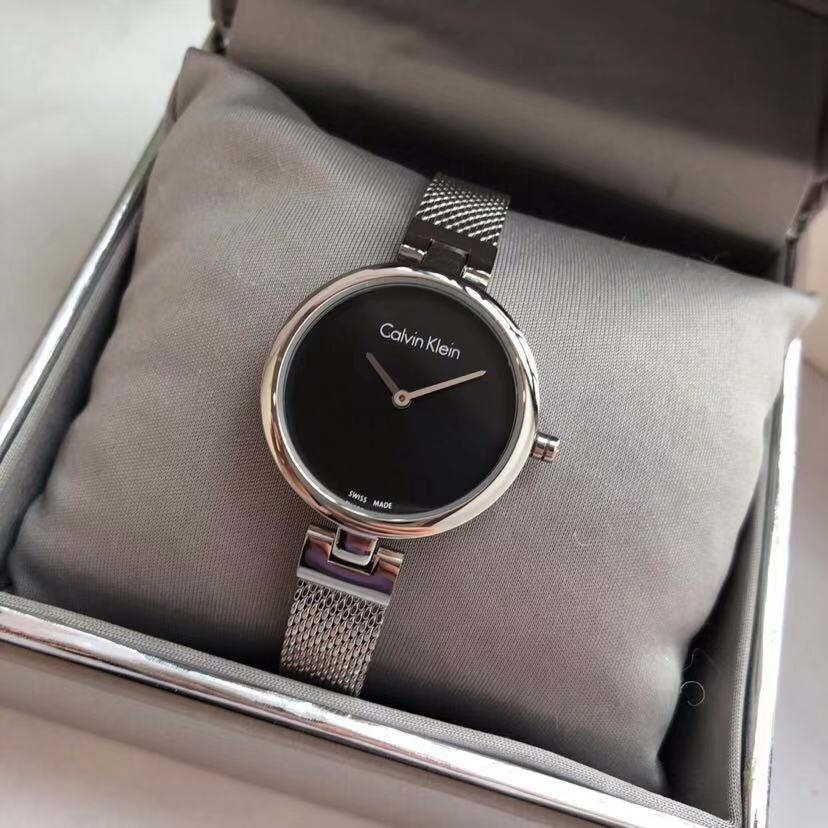 Calvin Klein Authentic Black Dial Silver Mesh Bracelet Watch for Women – K8G23121